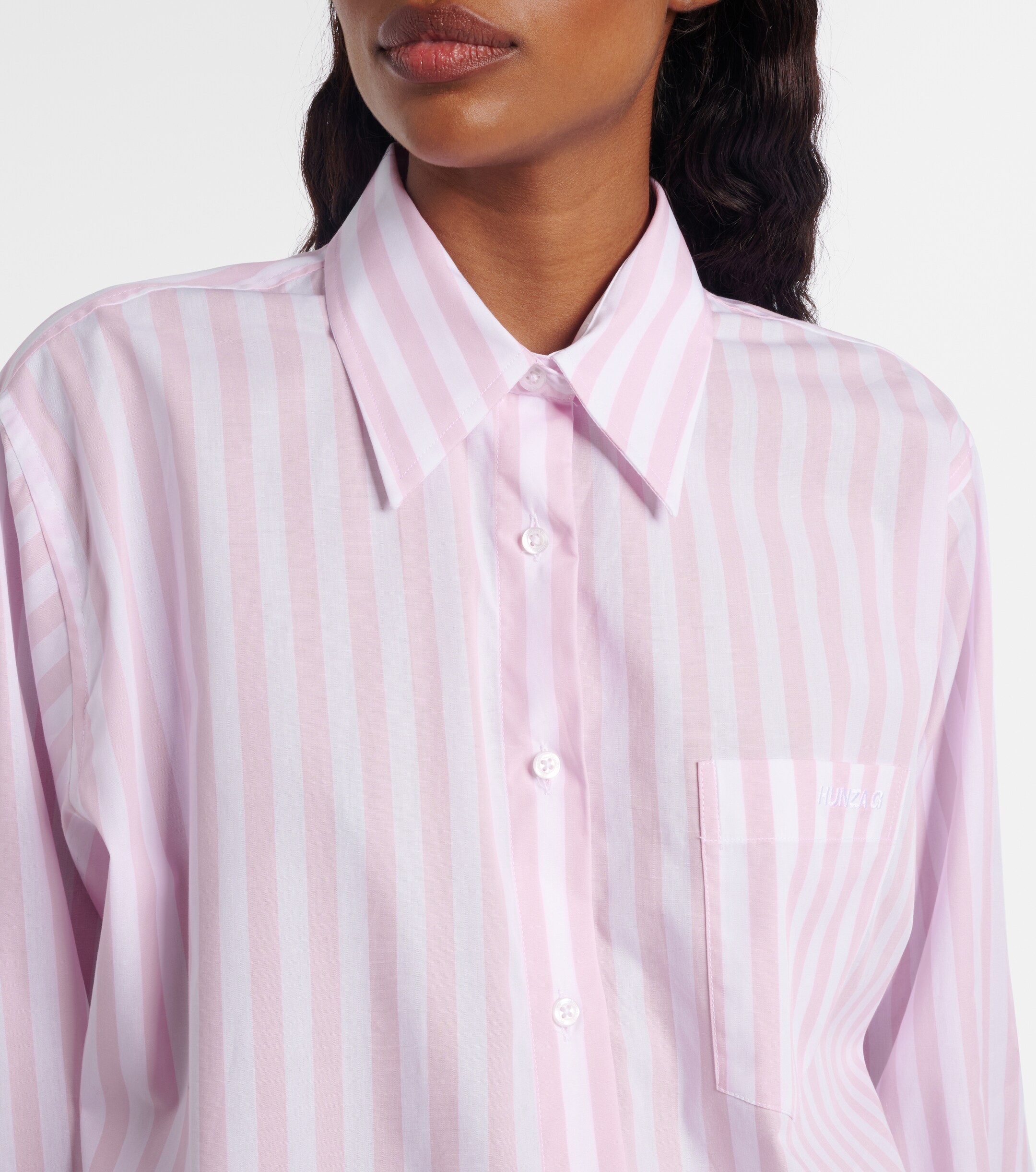 Hunza G Embroidered striped oversized cotton poplin shirt