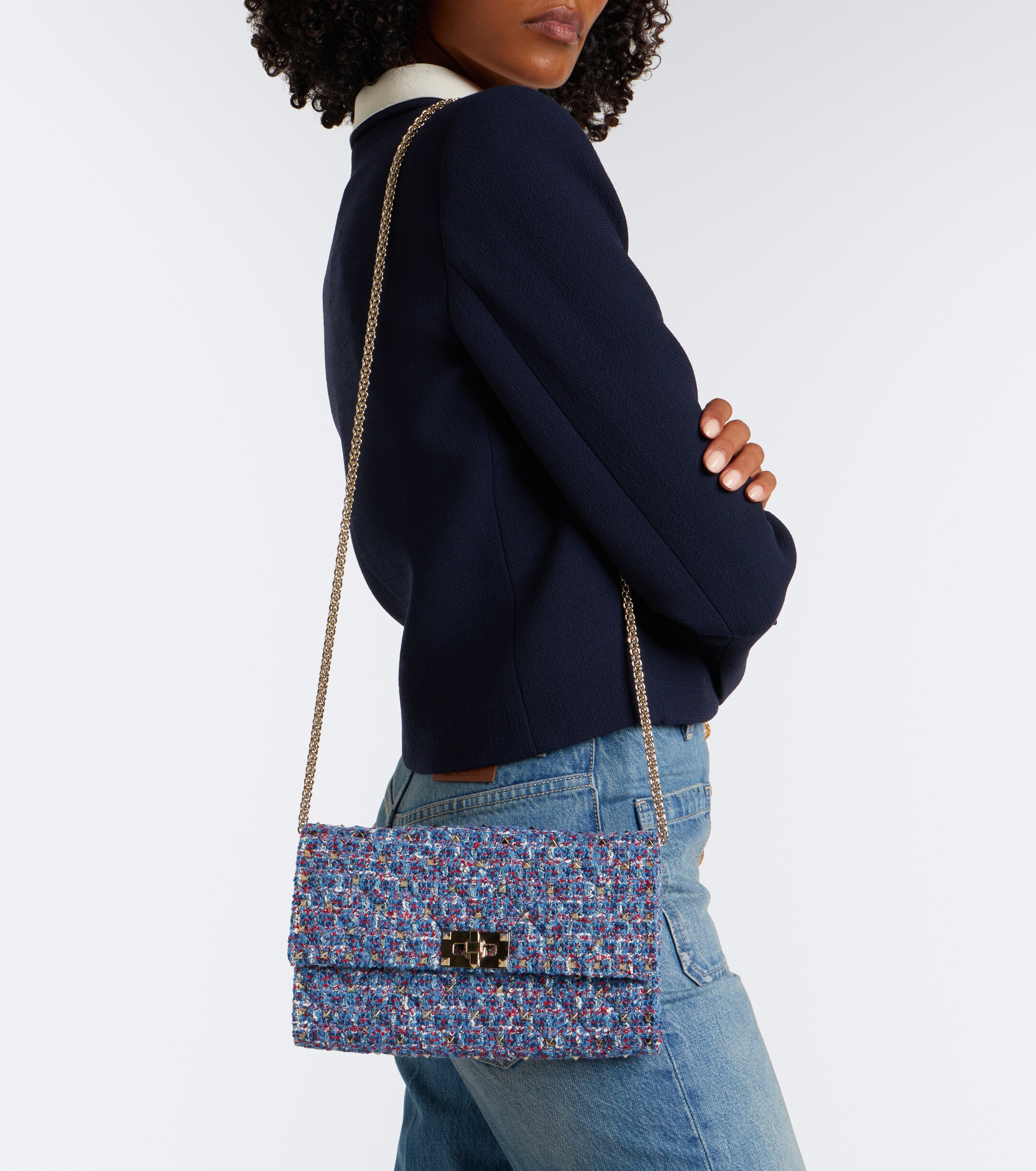 Valentino Garavani Rockstud Spike tweed shoulder bag thumbnail