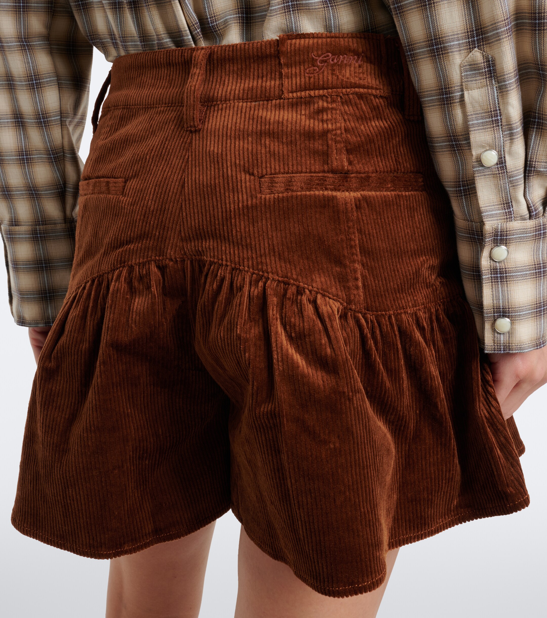GANNI Ganni Ruffled cotton-blend corduroy shorts