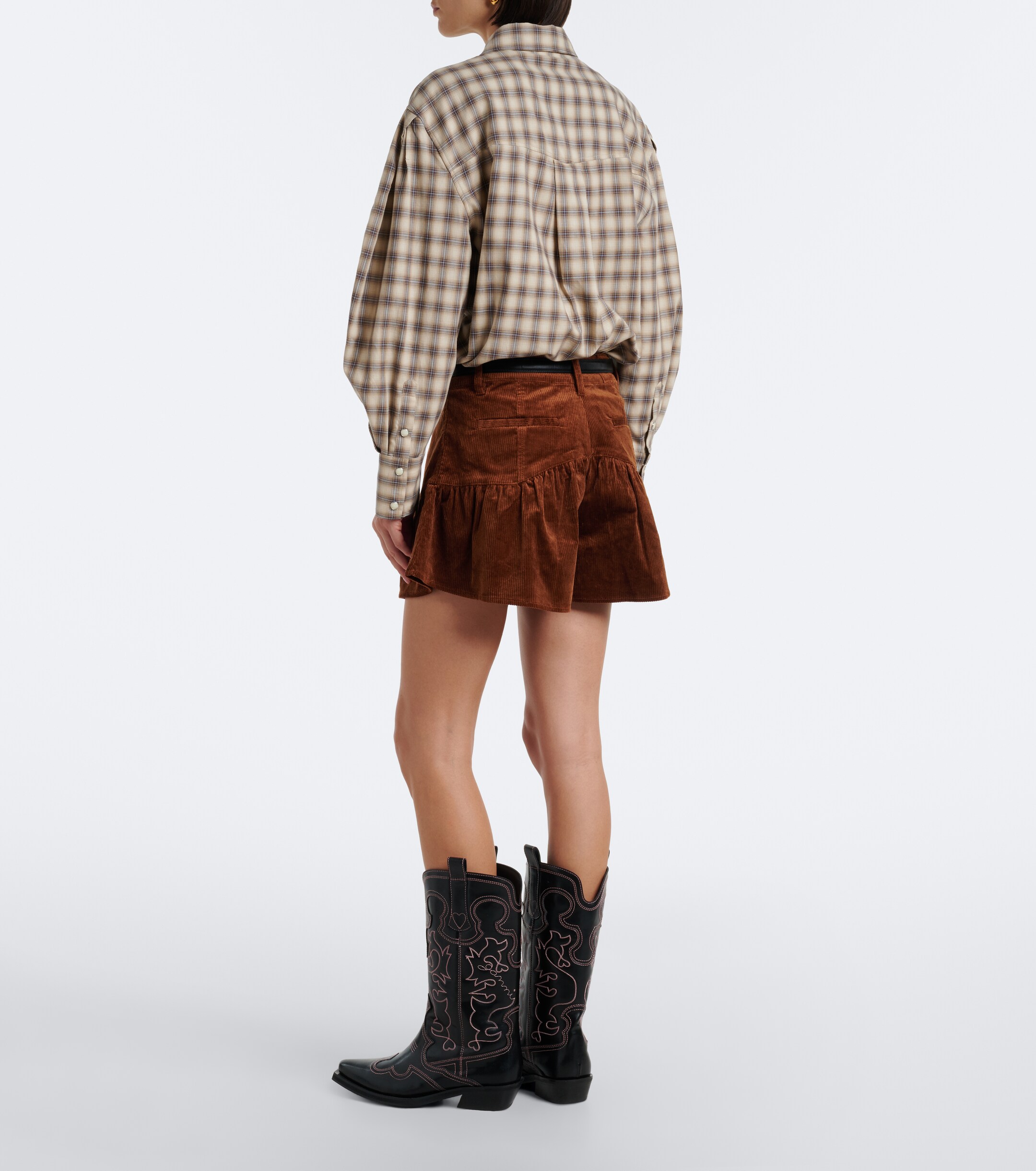GANNI Ganni Ruffled cotton-blend corduroy shorts