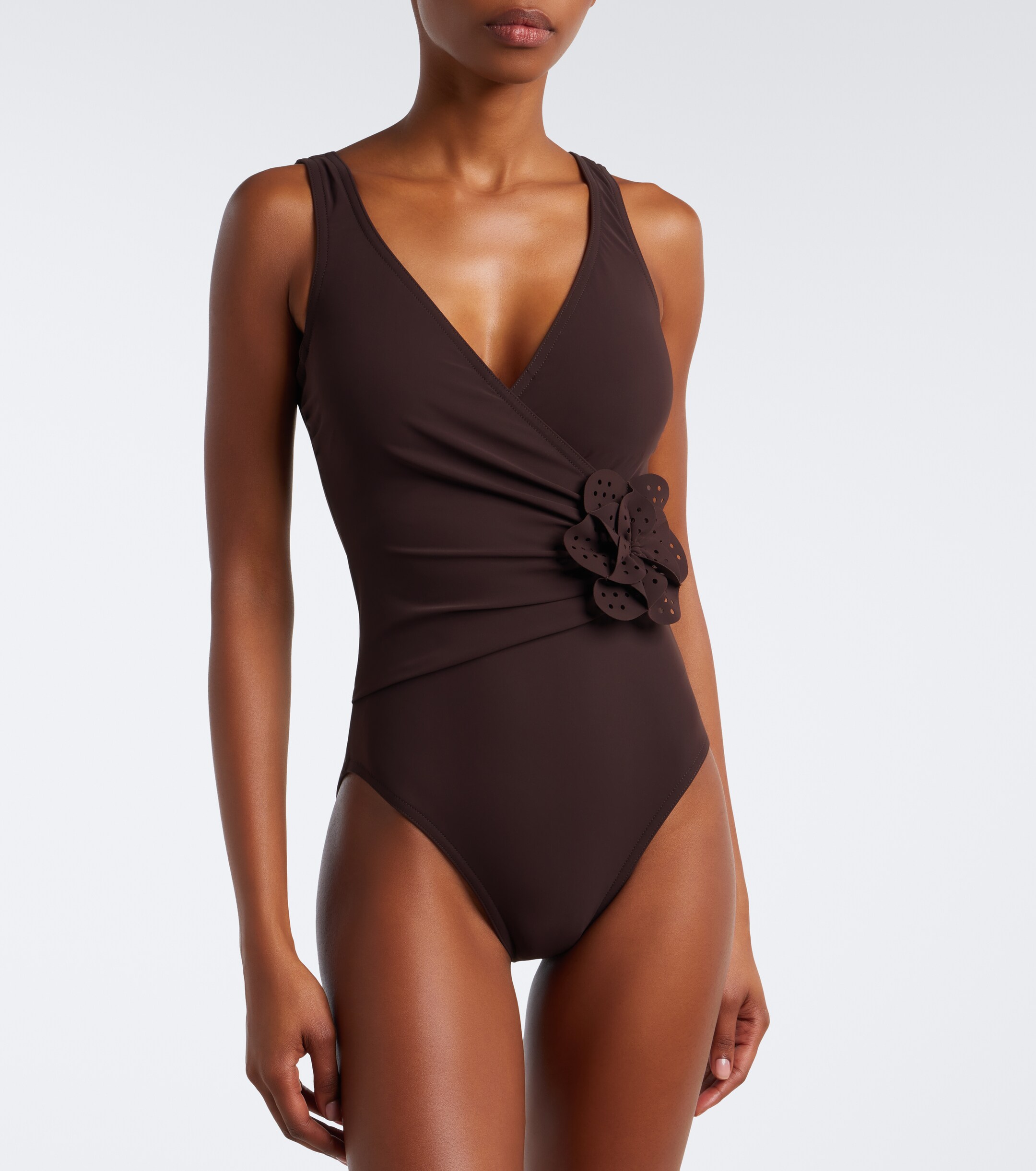 Karla Colletto Karla Colletto Rosetta floral-appliqué gathered swimsuit