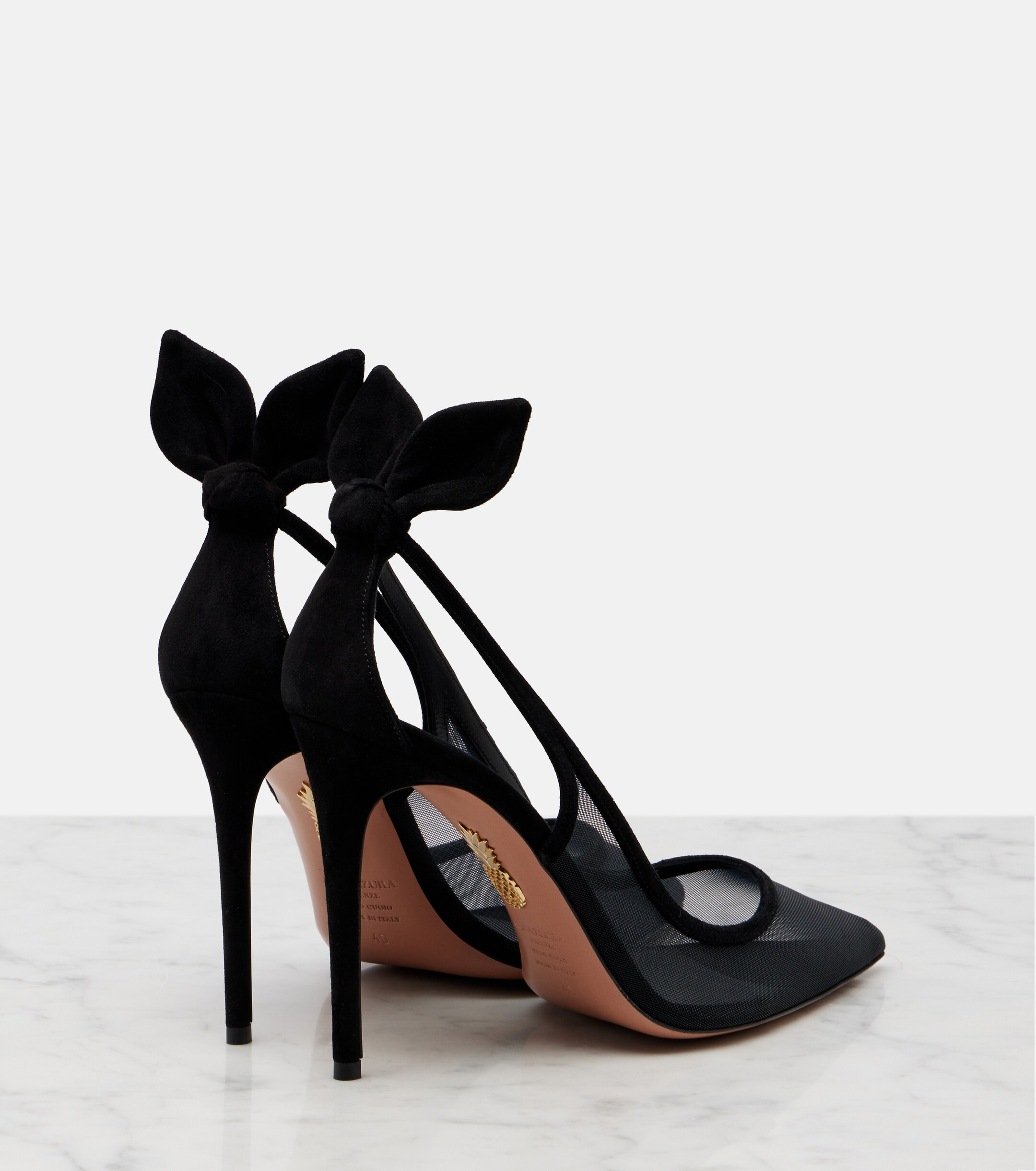 AQUAZZURA Aquazzura Bow Tie suede-trimmed mesh pumps