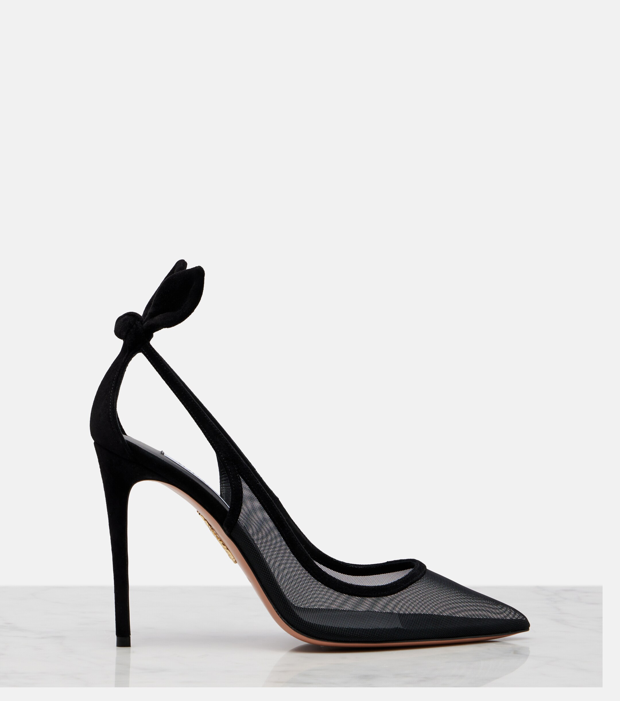 AQUAZZURA Aquazzura Bow Tie suede-trimmed mesh pumps