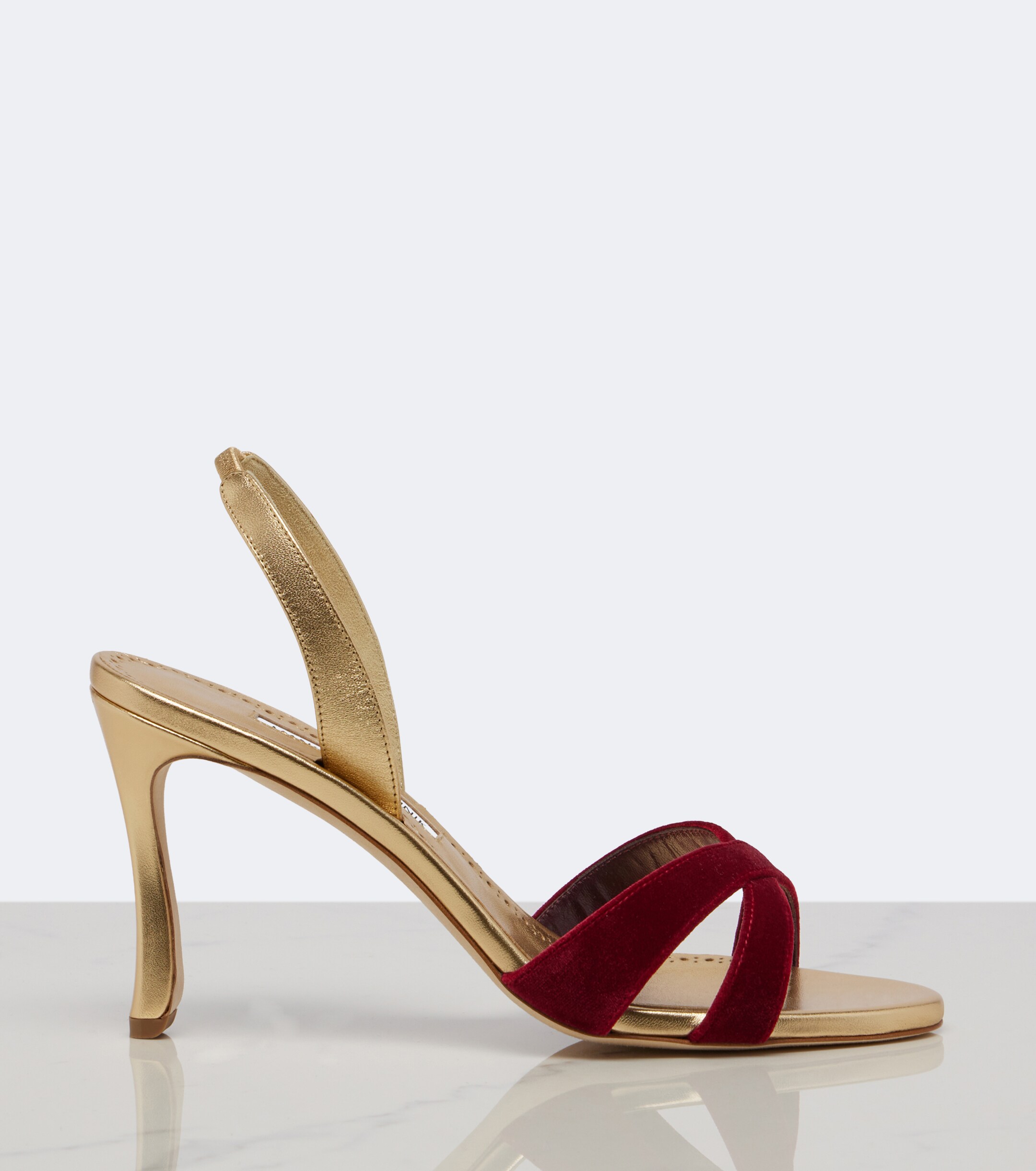MANOLO BLAHNIK Manolo Blahnik Callydra velvet-trimmed leather sandals