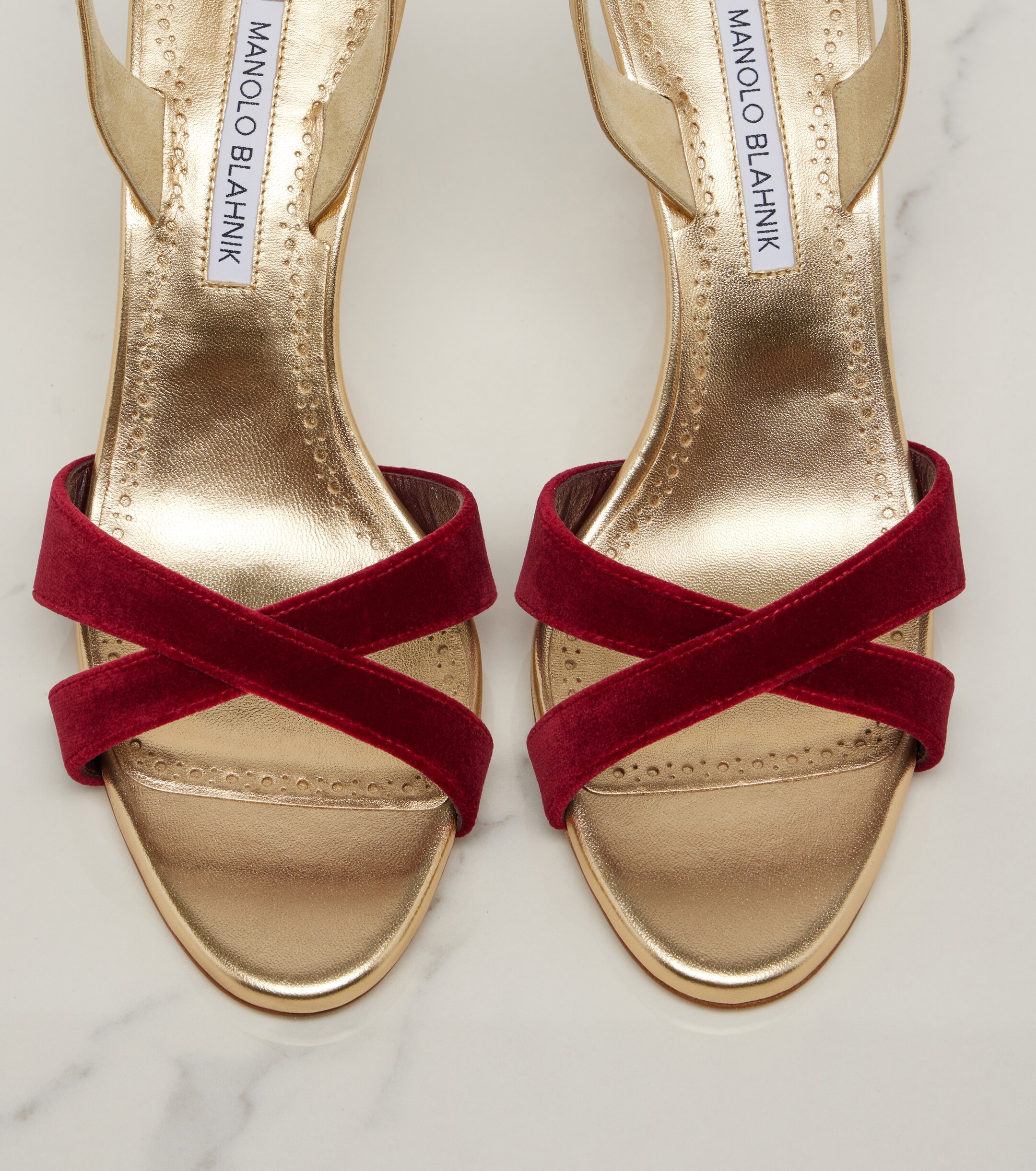 MANOLO BLAHNIK Manolo Blahnik Callydra velvet-trimmed leather sandals