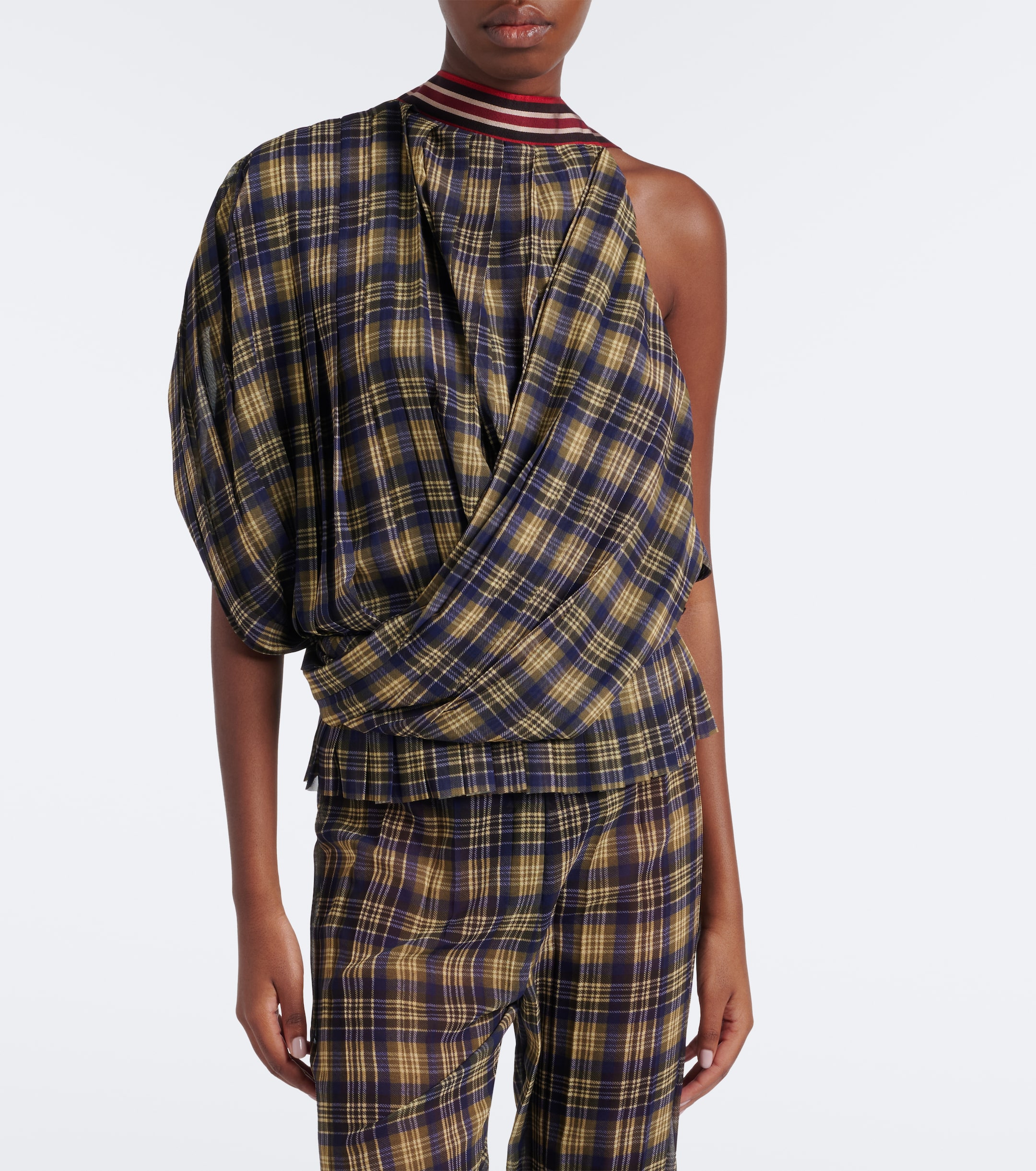 Dries Van Noten Dries Van Noten Checked draped one-shoulder top