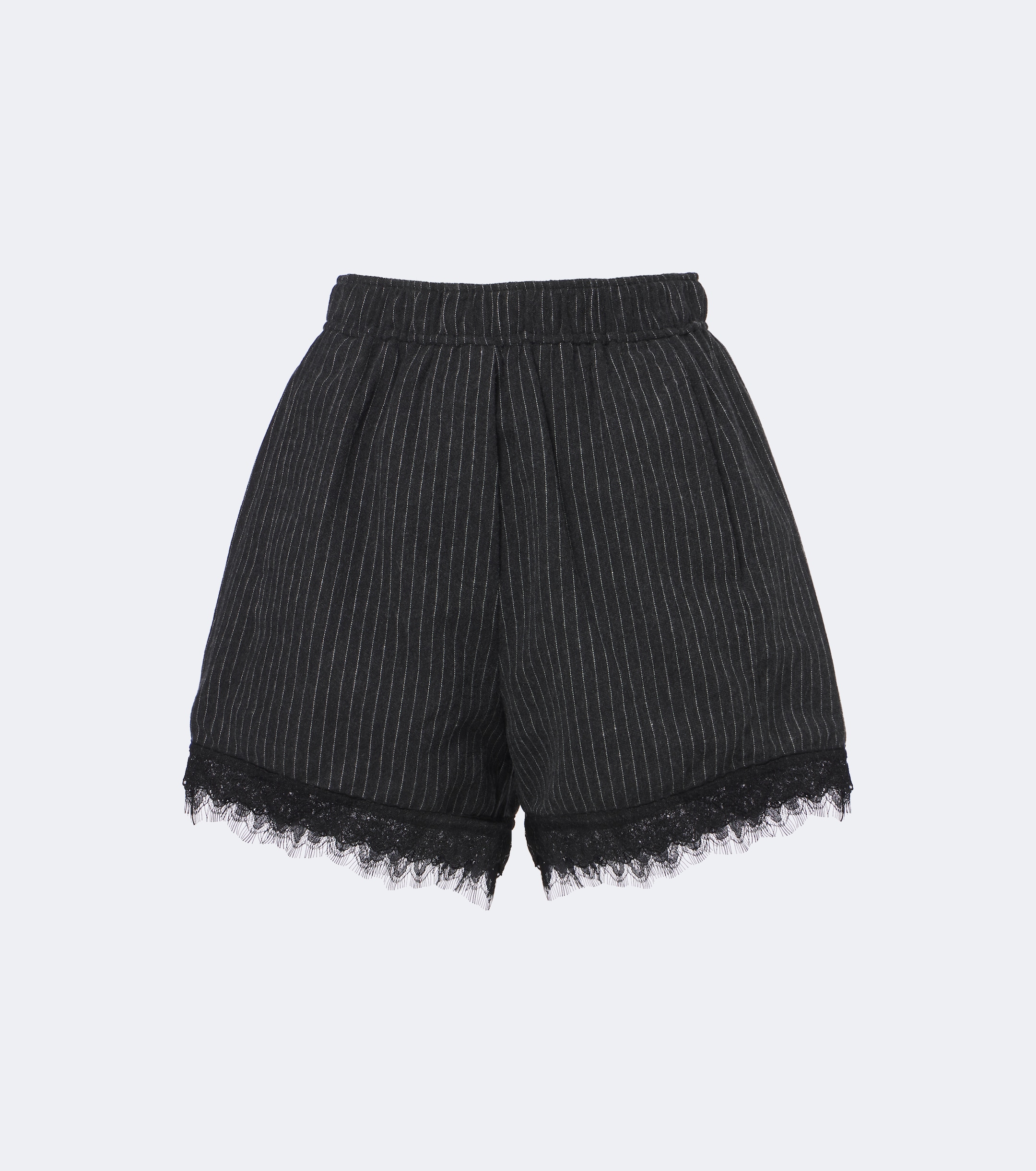 GANNI Ganni Lace-trimmed pinstripe flannel shorts