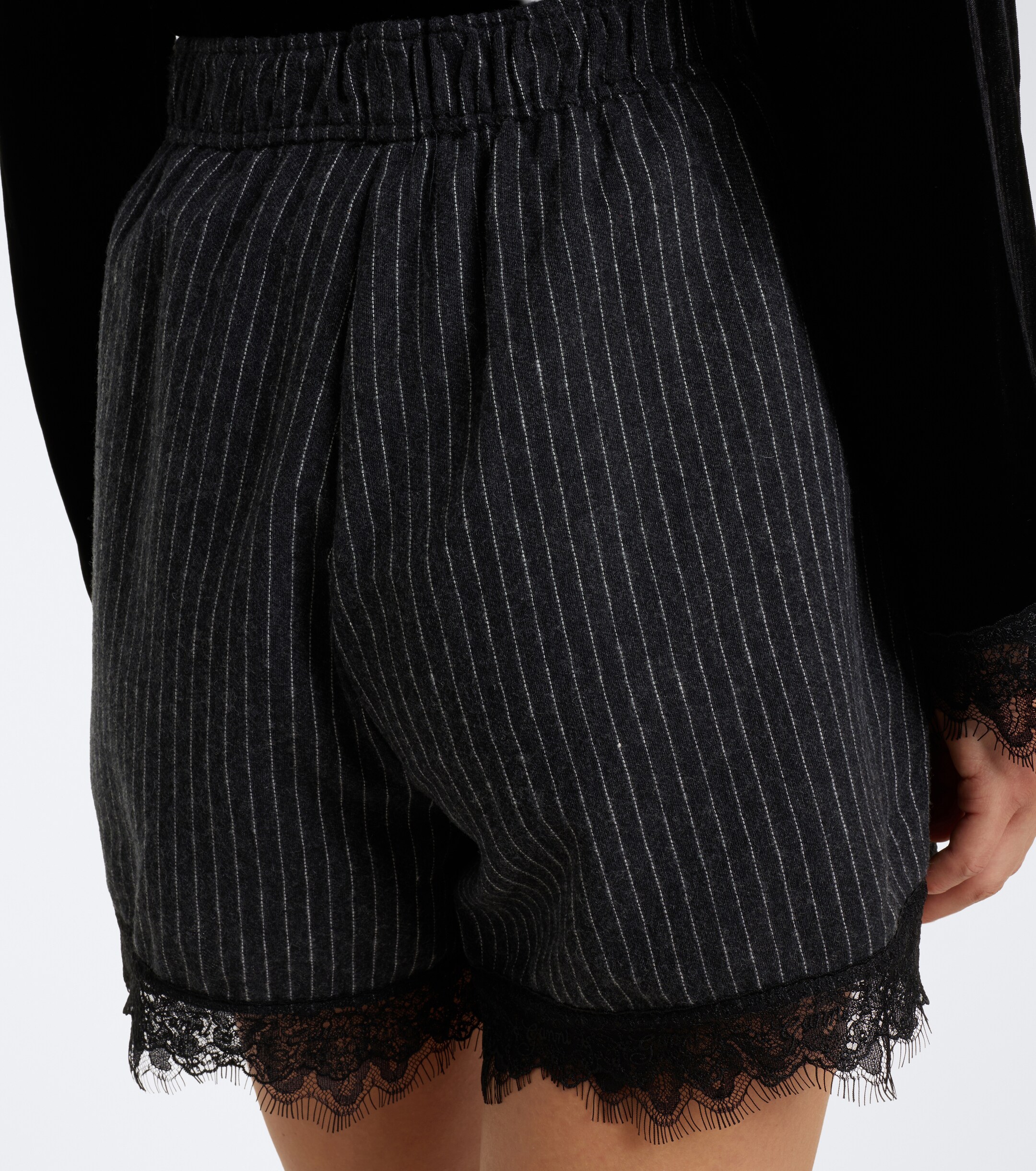 GANNI Ganni Lace-trimmed pinstripe flannel shorts