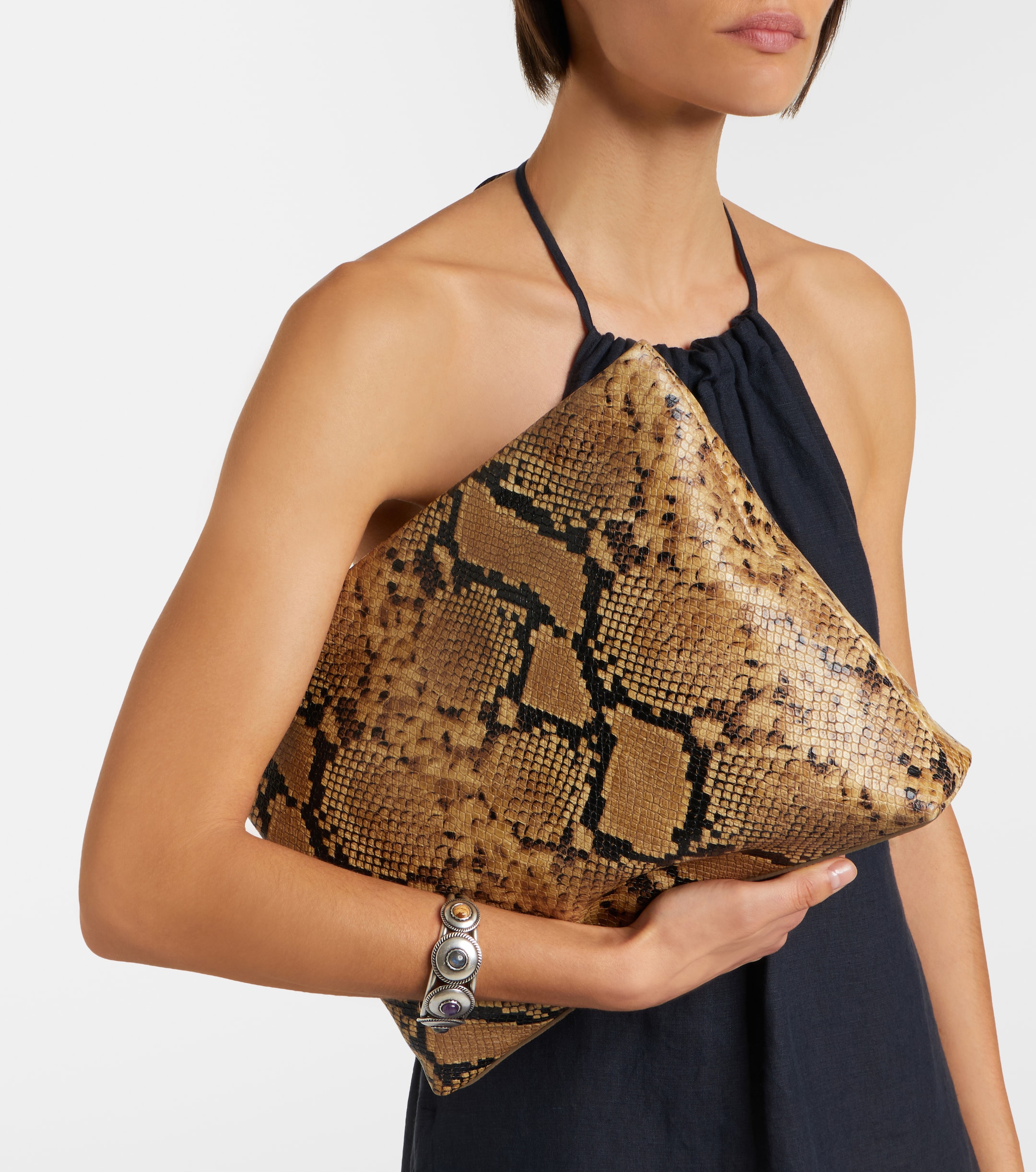 Nili Lotan Jerry Small snake-print leather clutch