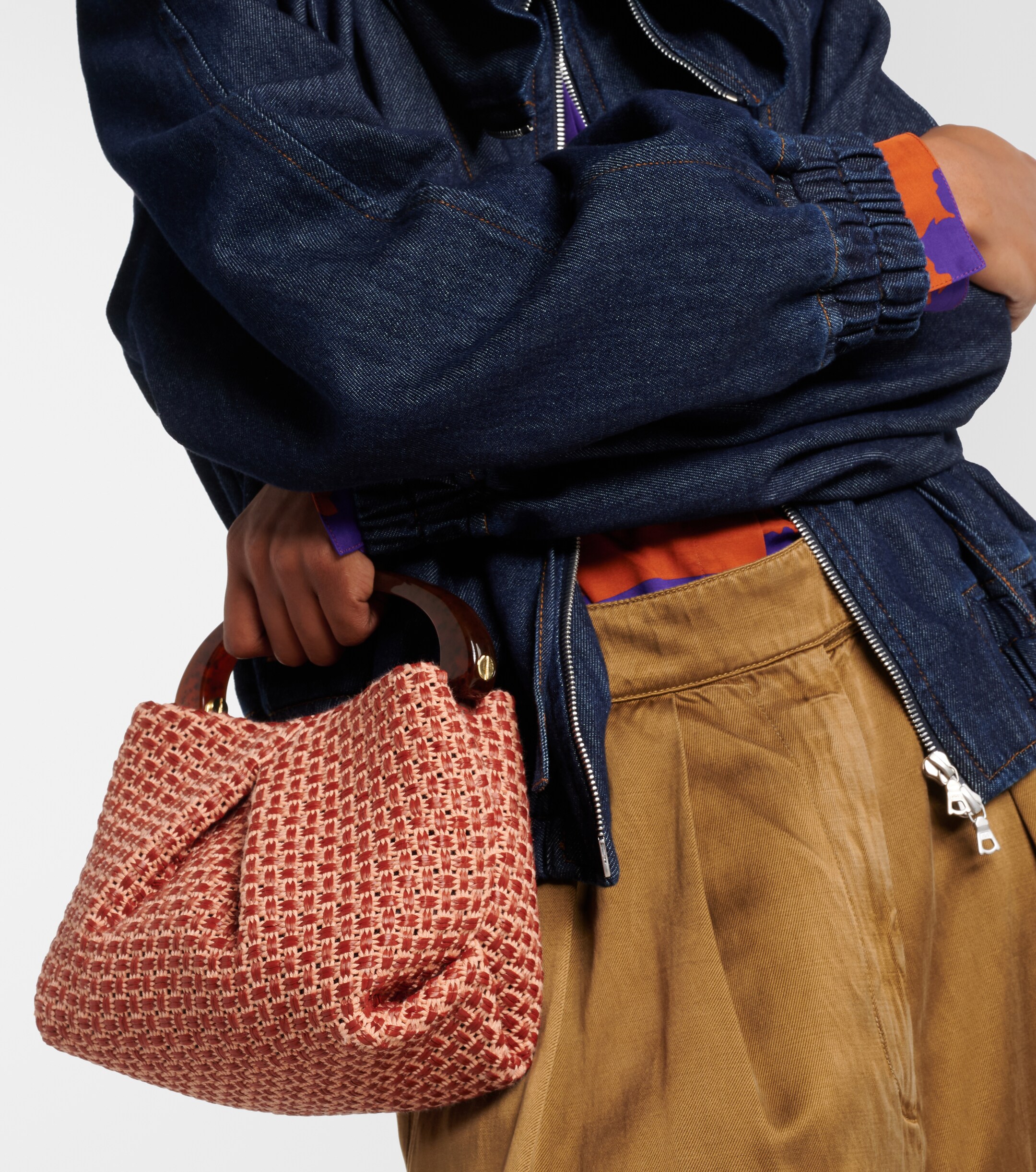 Dries Van Noten Woven raffia-effect top-handle bag