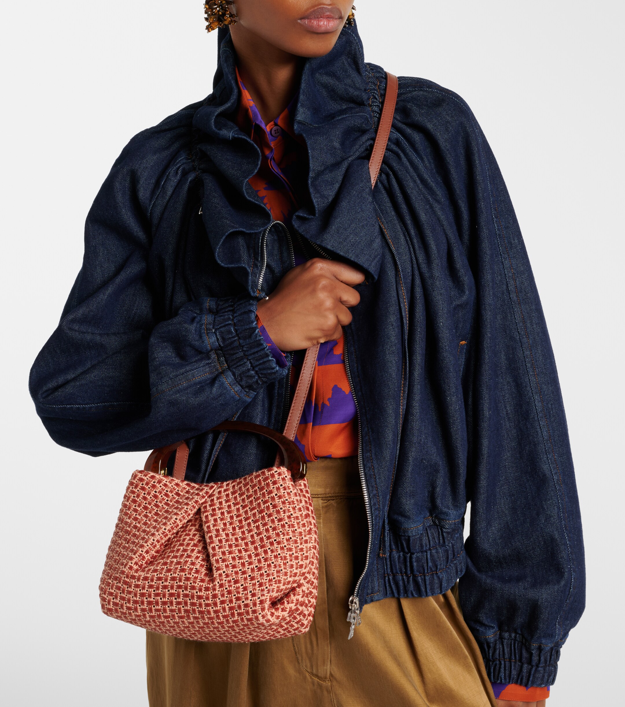 Dries Van Noten Woven raffia-effect top-handle bag