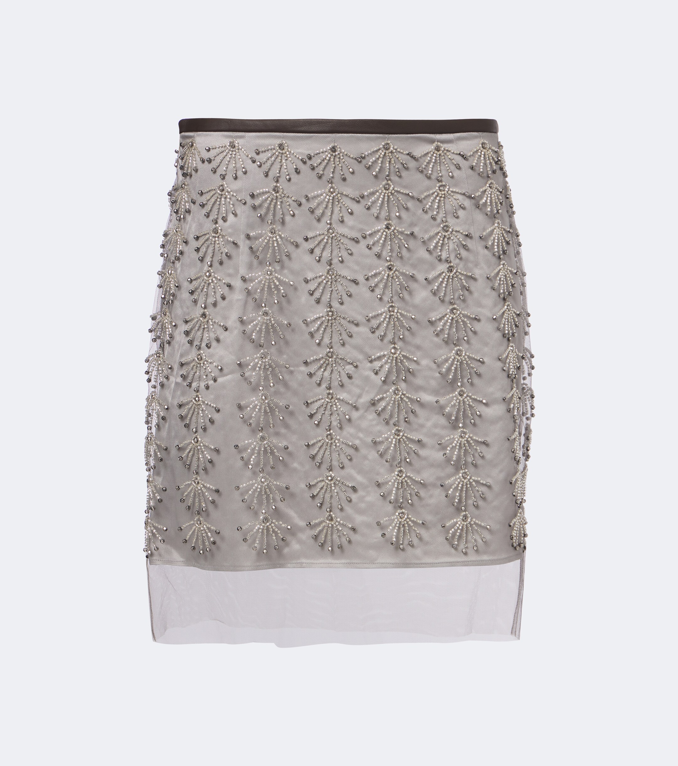 Jacques Wei Jacques Wei Beaded leather-trimmed mesh miniskirt