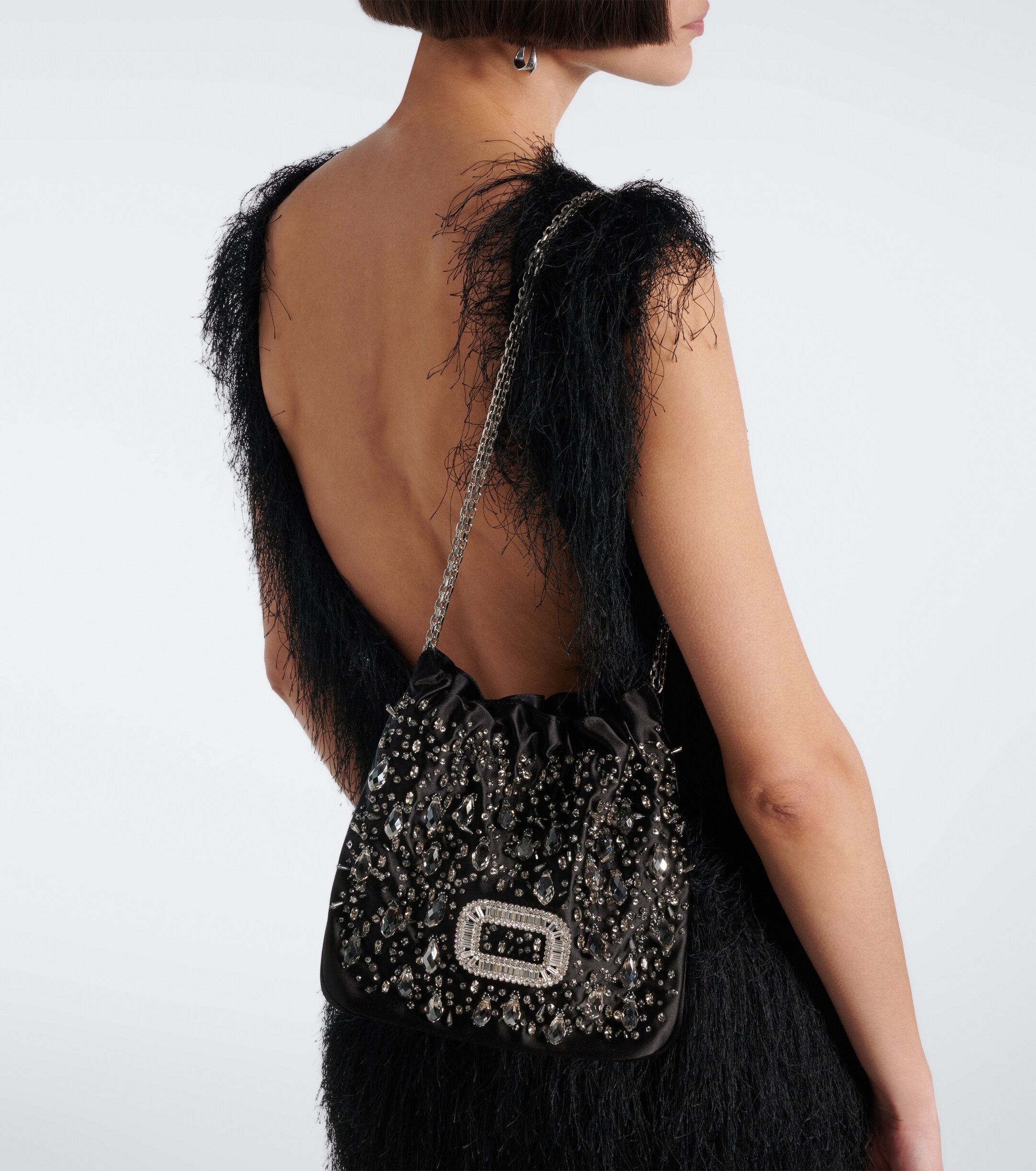 ROGER VIVIER Pilgrim Mini embellished satin bucket bag