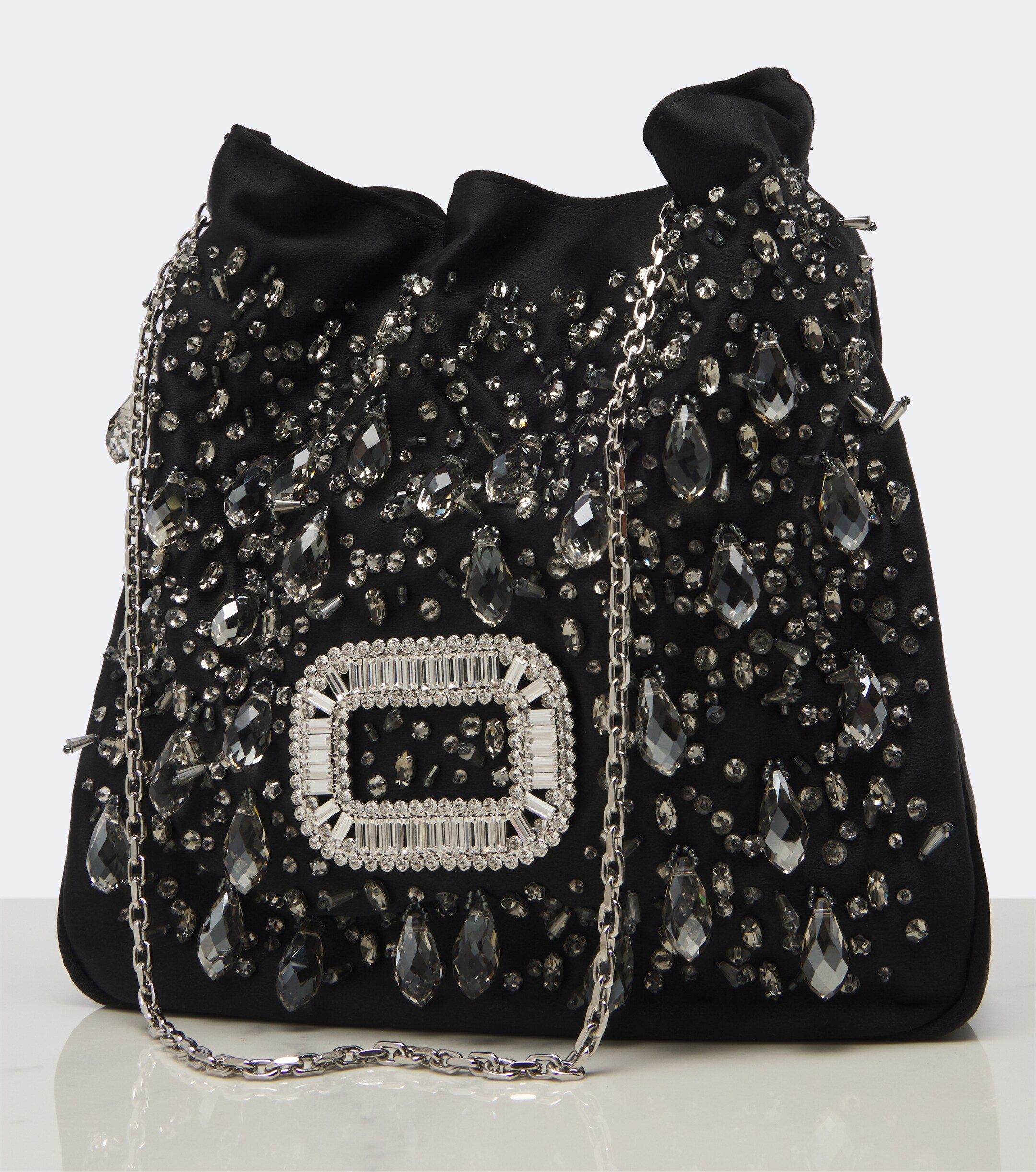 ROGER VIVIER Pilgrim Mini embellished satin bucket bag