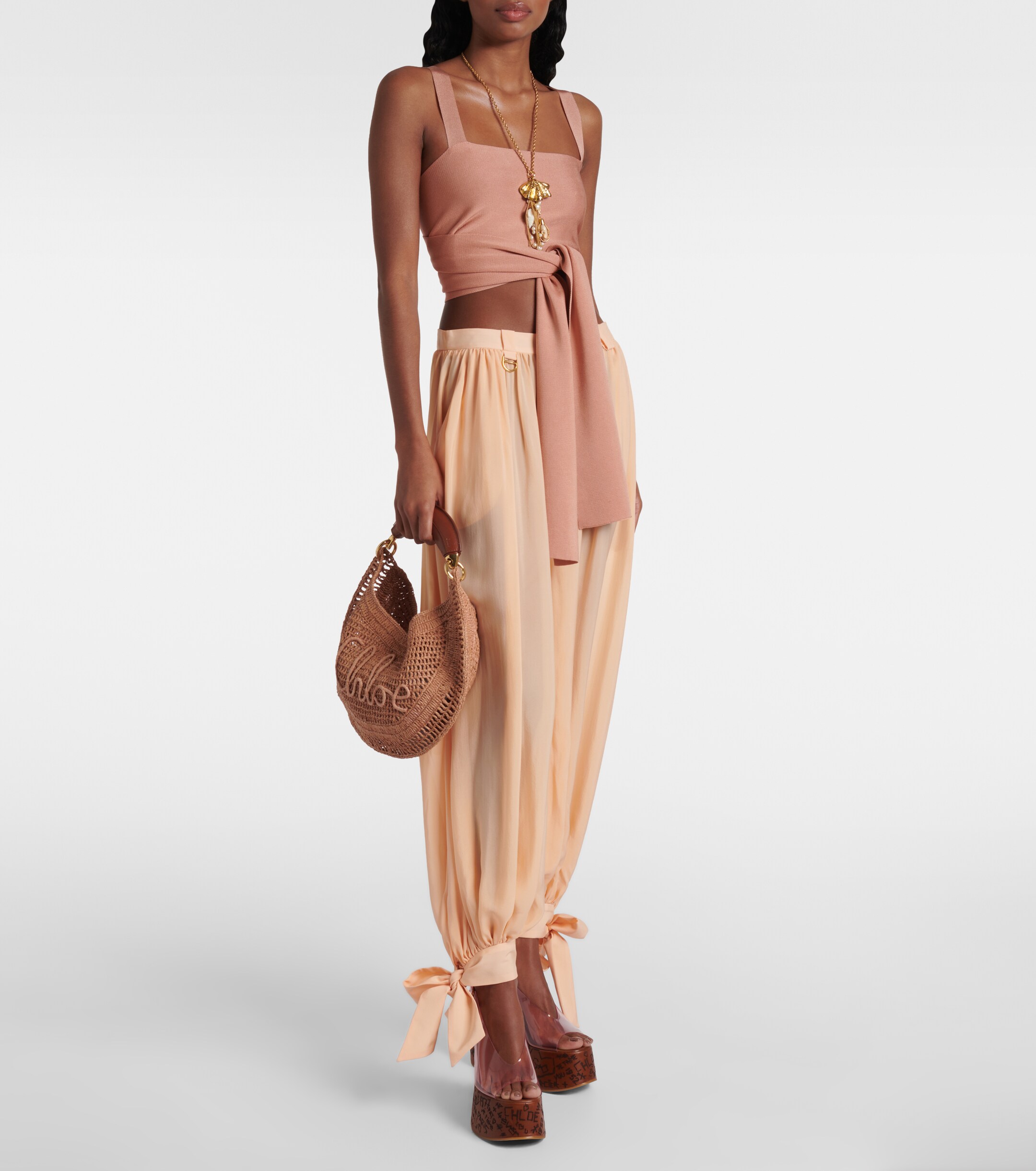 Chloé Summer Banana raffia-effect shoulder bag