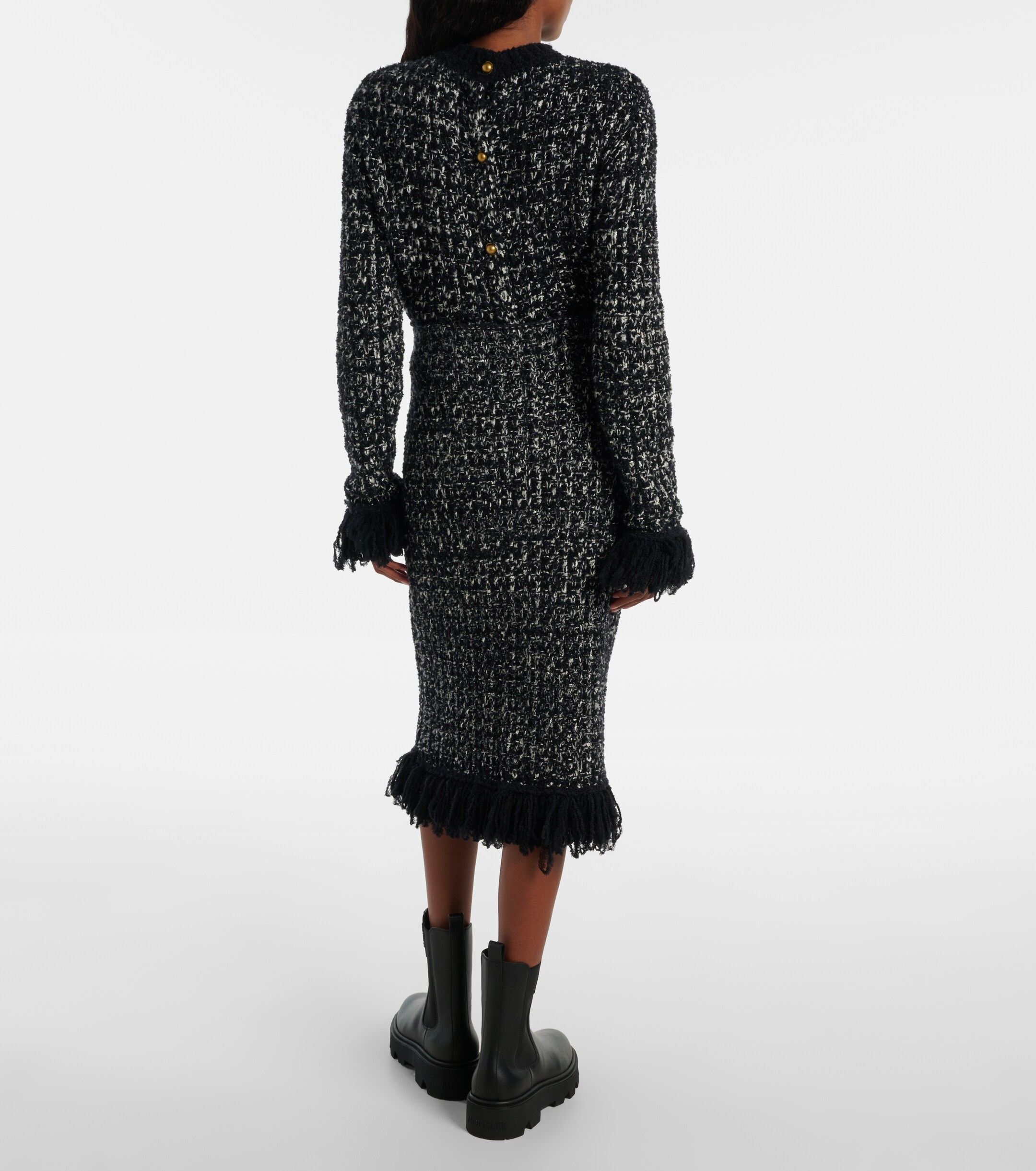 Moncler Fringed wool-blend pencil skirt