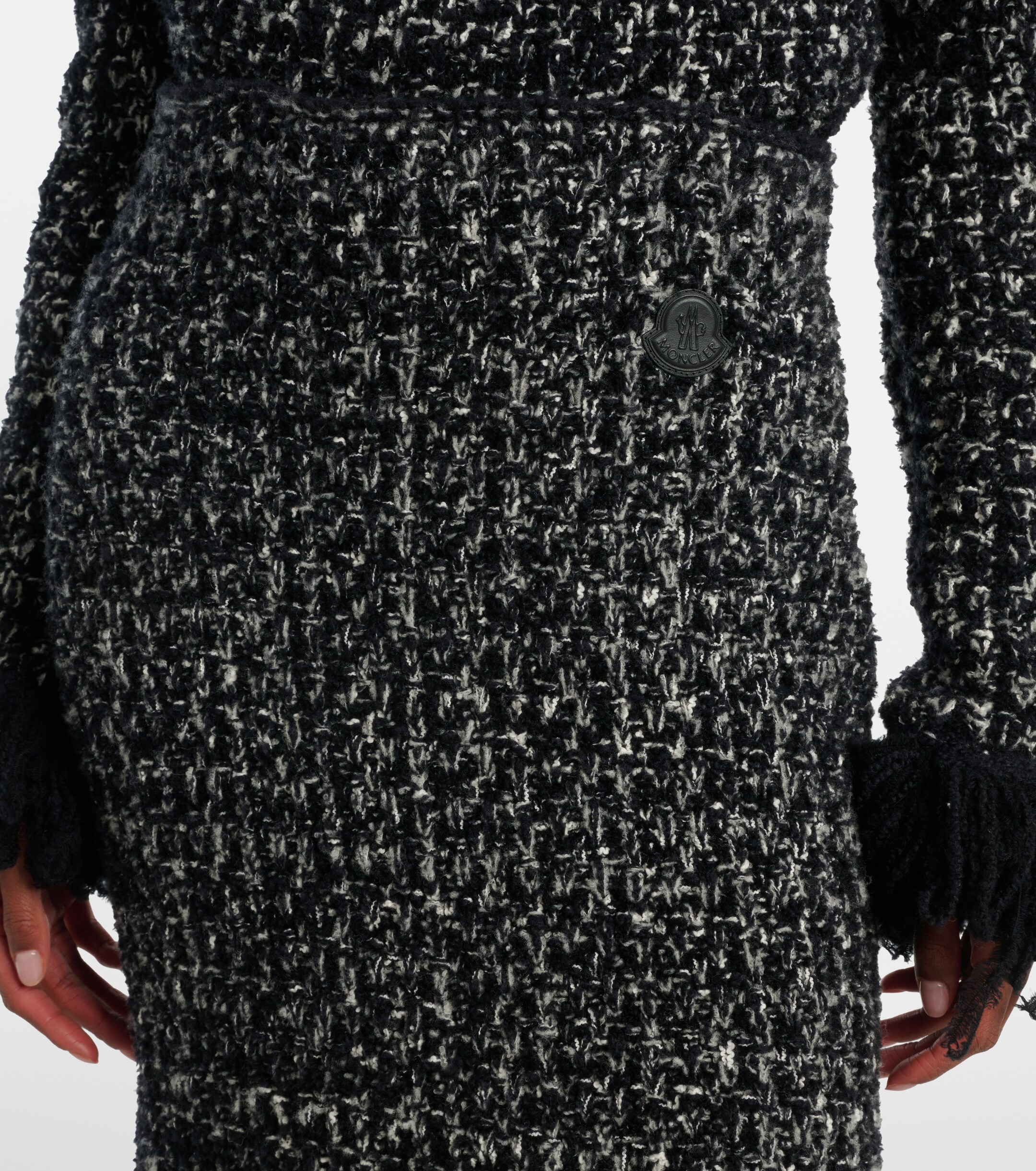 Moncler Fringed wool-blend pencil skirt