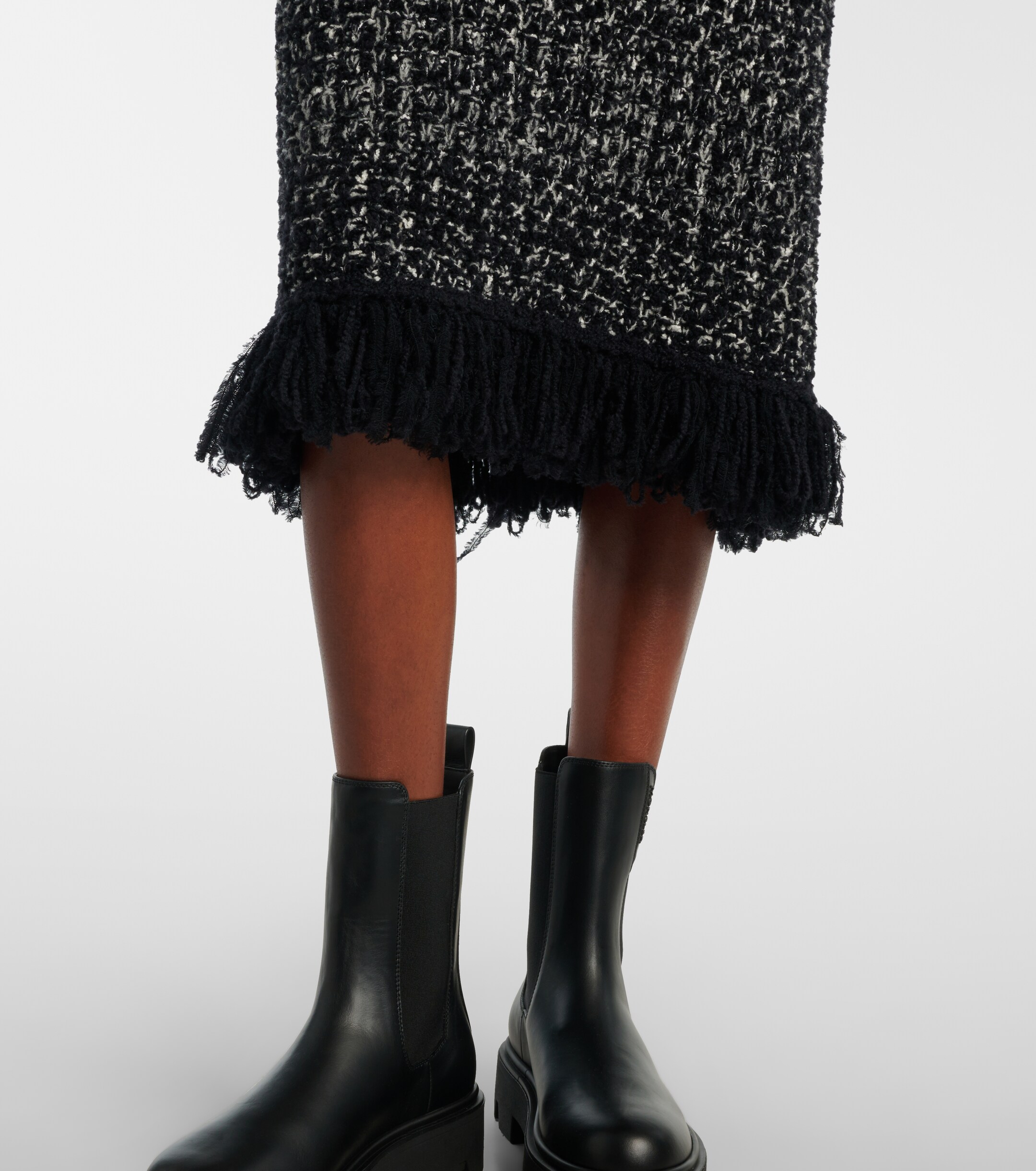 Moncler Fringed wool-blend pencil skirt