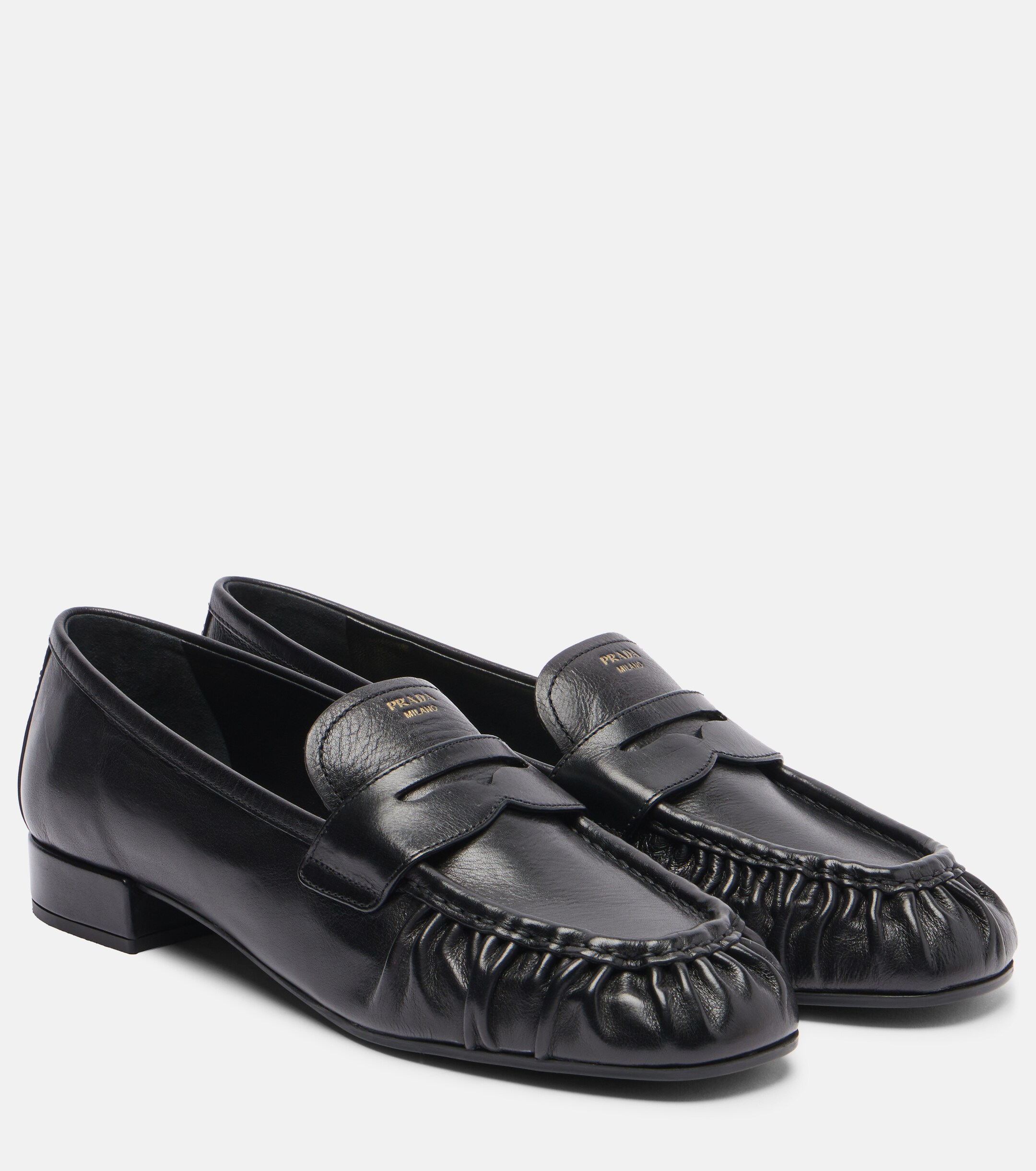 Prada Polished Black Leather Loafers With Minimalist Design - NWT Black Monolith Patent Leather Loafers | PRADA main image 2