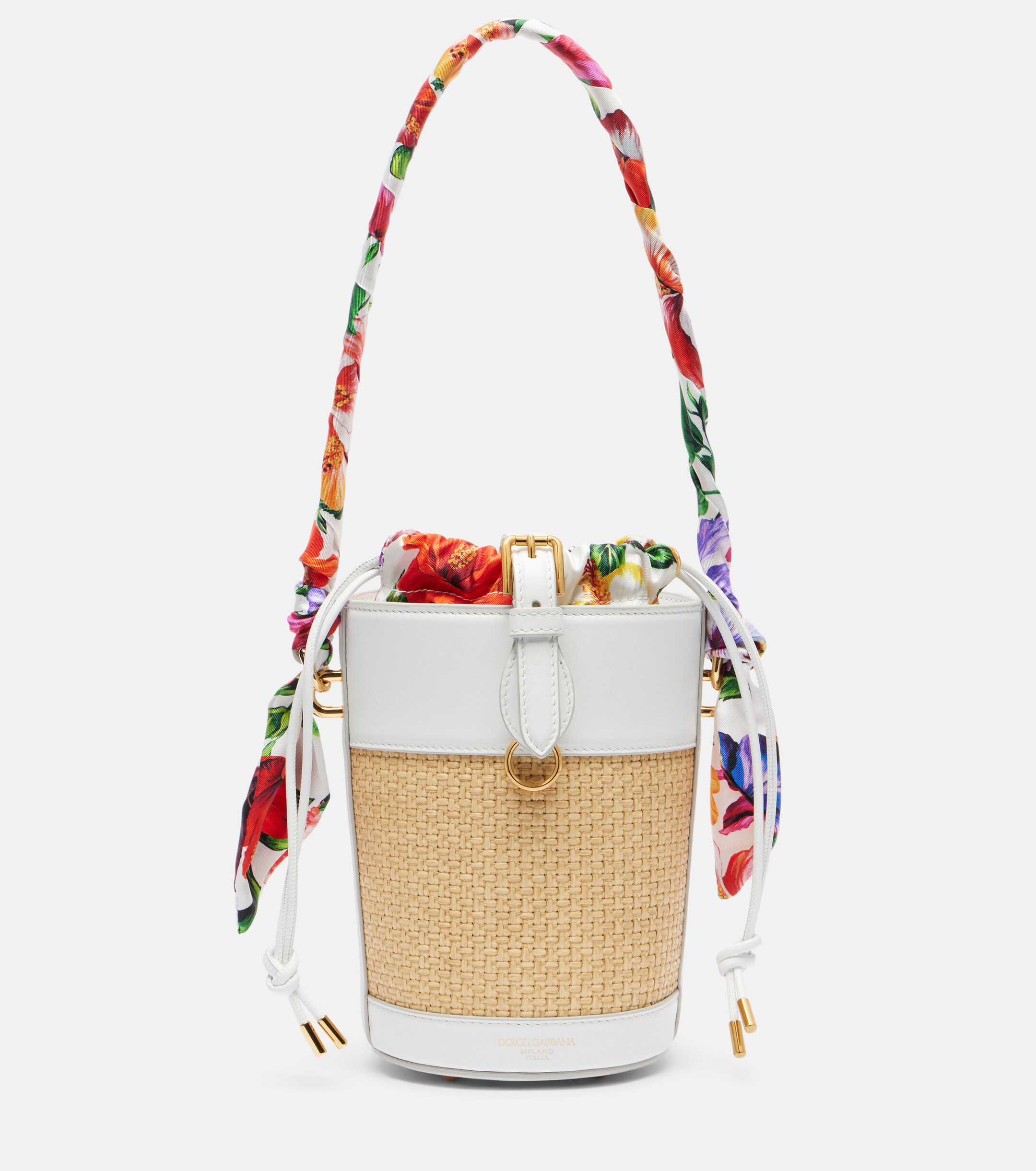 Dolce&Gabbana Leather-trimmed raffia bucket bag