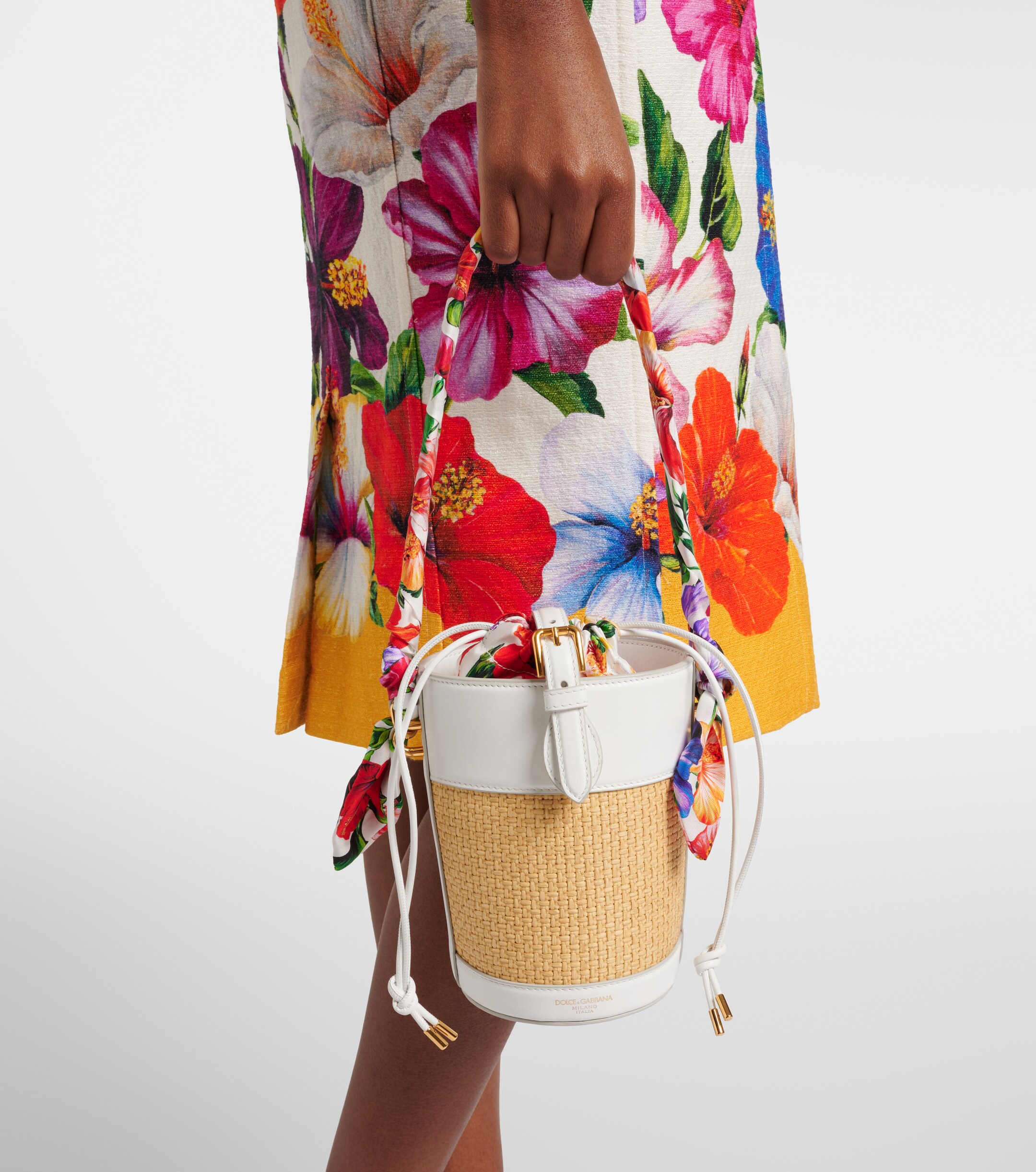 Dolce&Gabbana Leather-trimmed raffia bucket bag