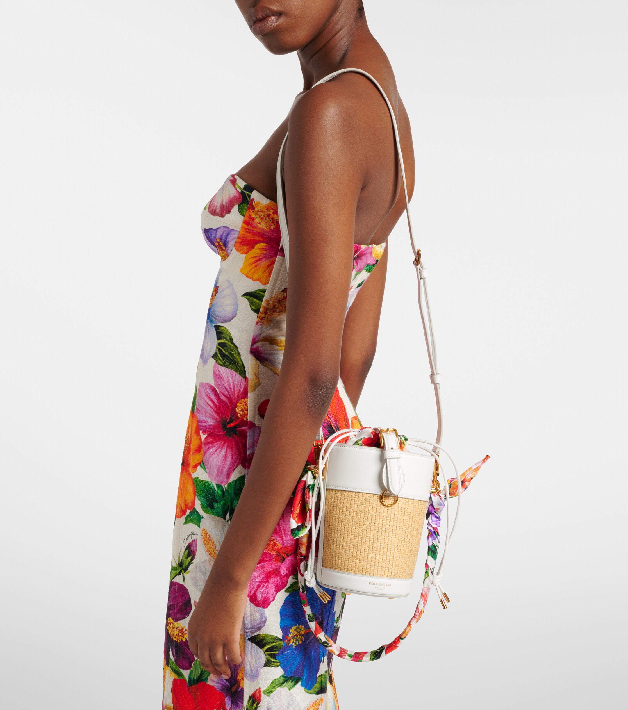 Dolce&Gabbana Leather-trimmed raffia bucket bag