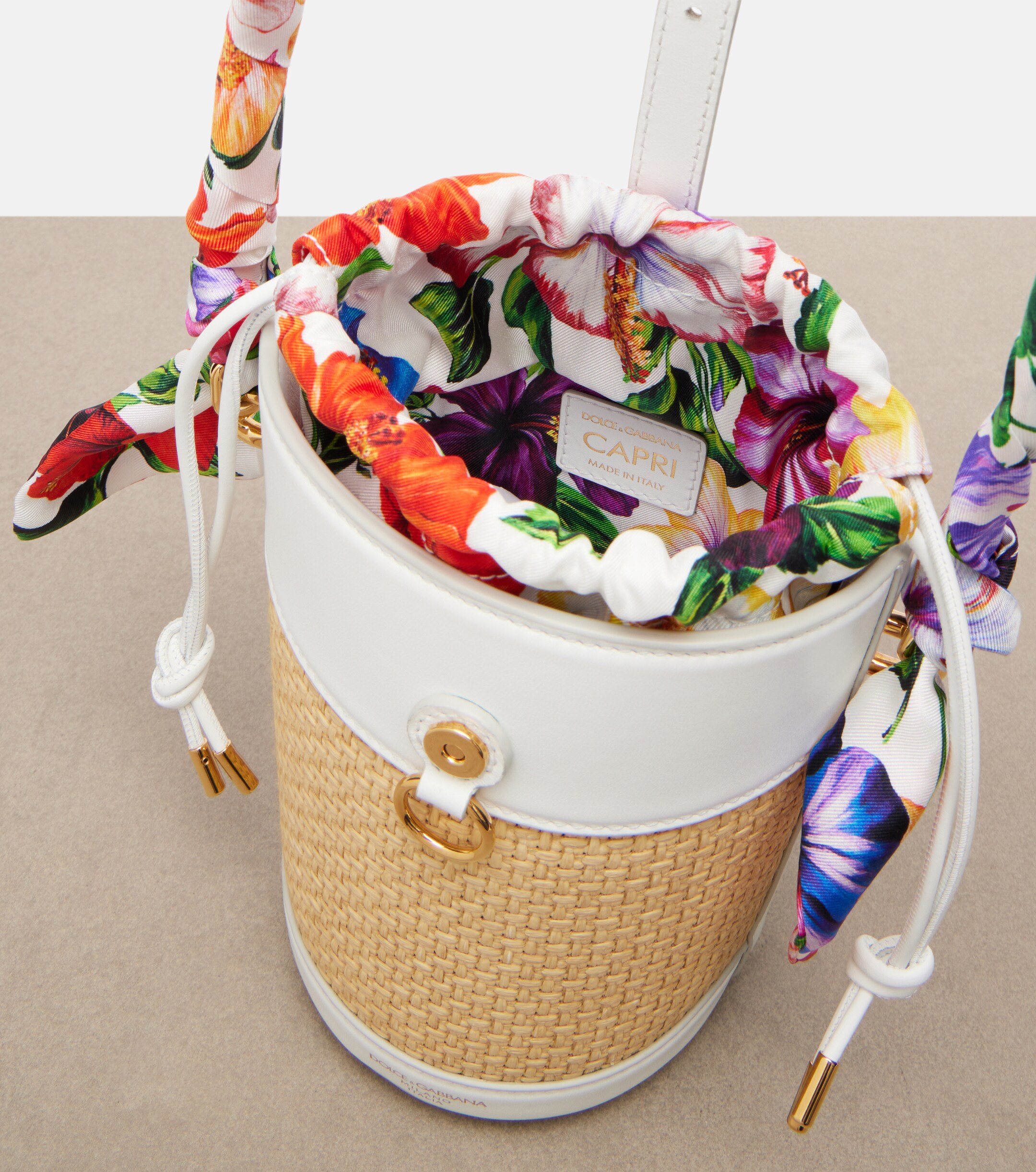 Dolce&Gabbana Leather-trimmed raffia bucket bag
