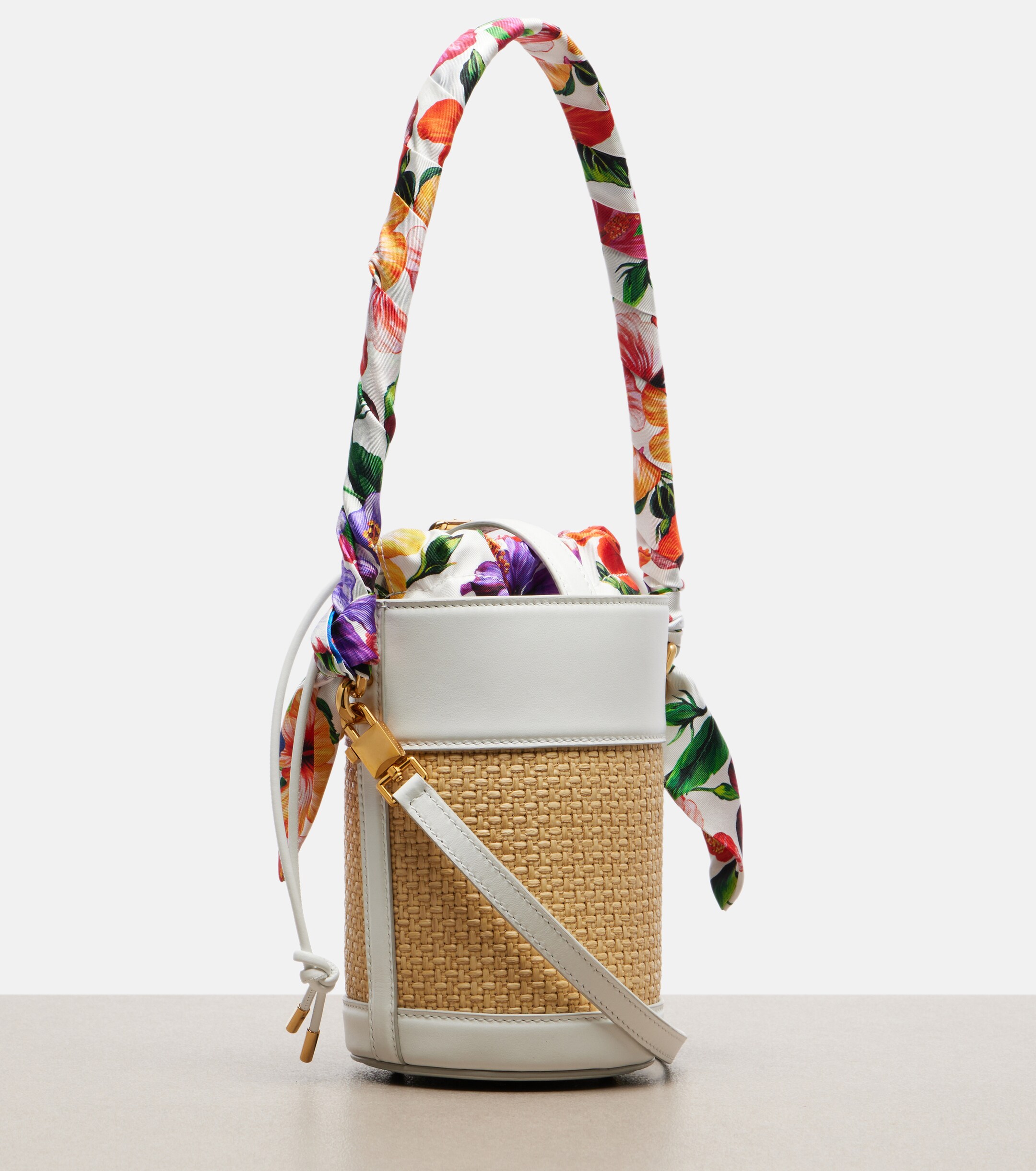Dolce&Gabbana Leather-trimmed raffia bucket bag