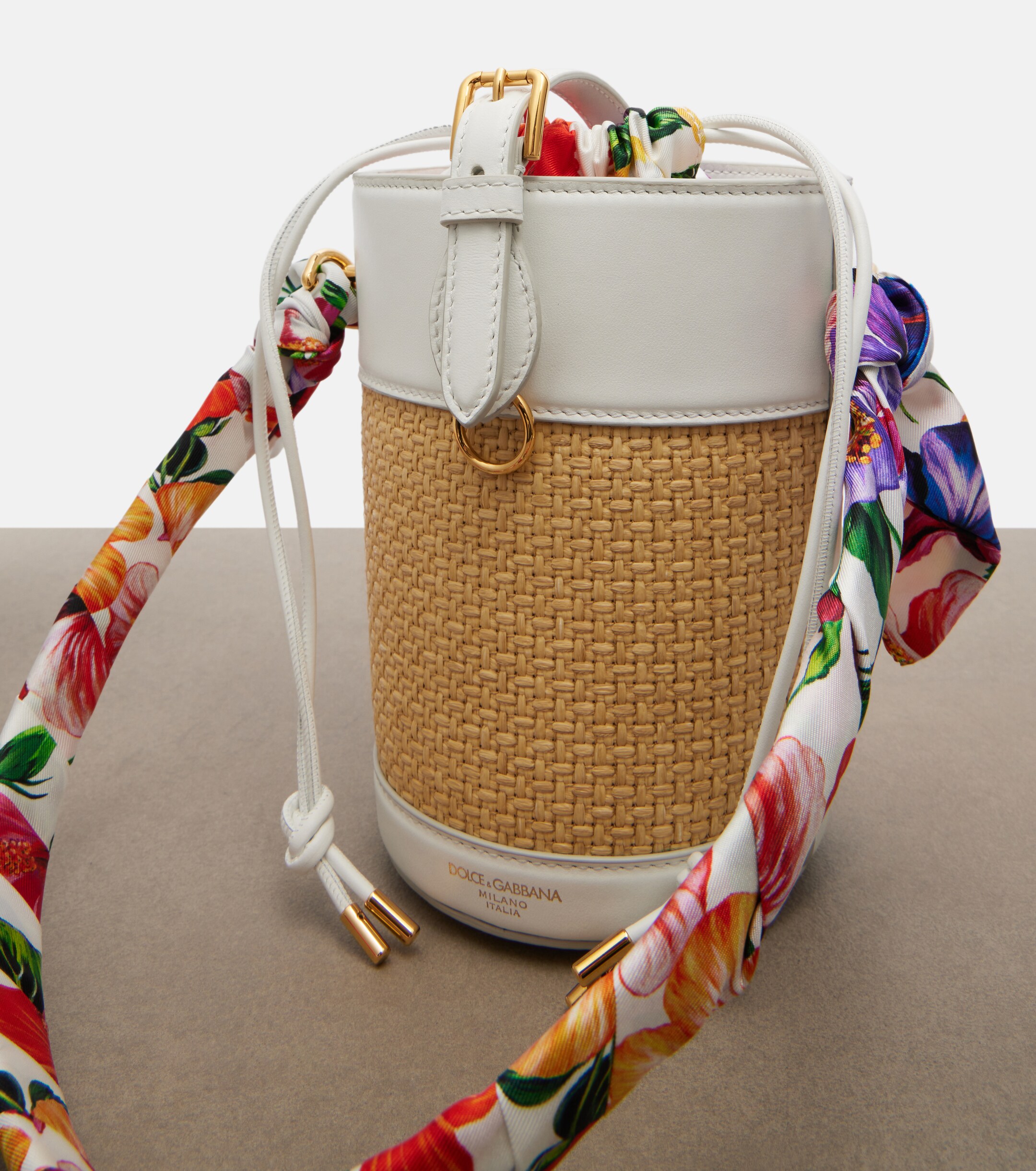 Dolce&Gabbana Leather-trimmed raffia bucket bag
