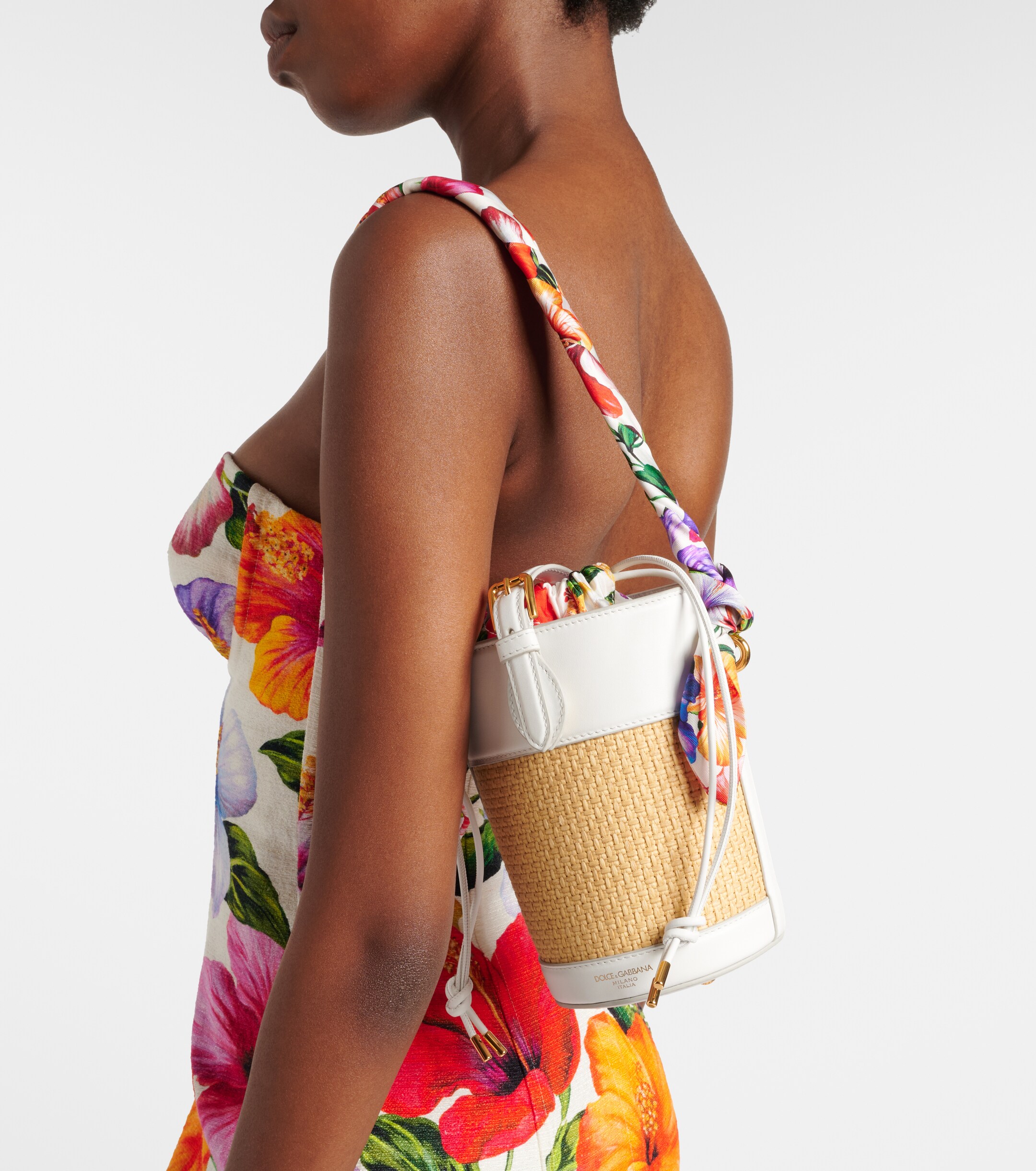 Dolce&Gabbana Leather-trimmed raffia bucket bag