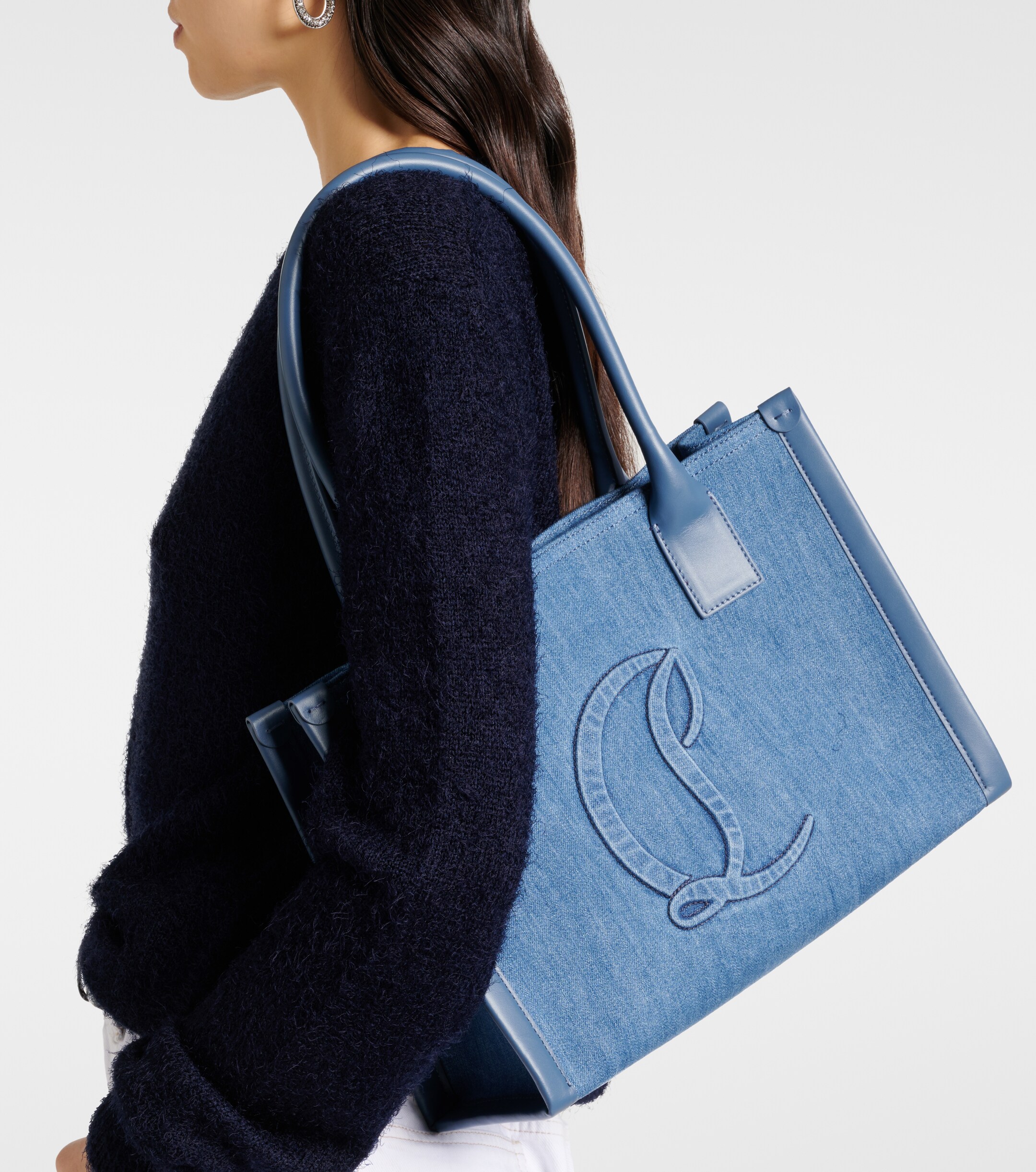 CHRISTIAN LOUBOUTIN By My Side E/W Large denim tote bag