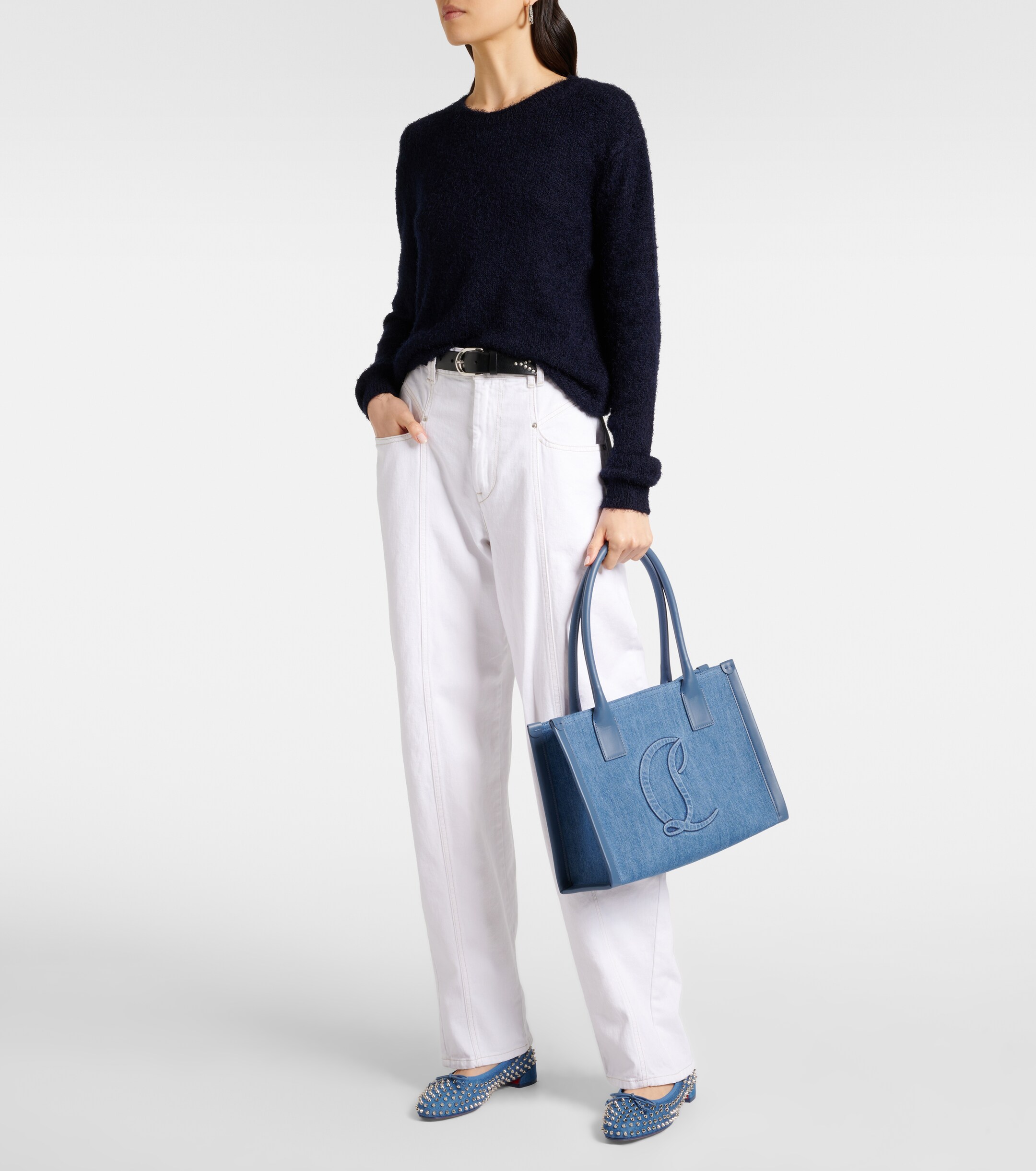 CHRISTIAN LOUBOUTIN By My Side E/W Large denim tote bag