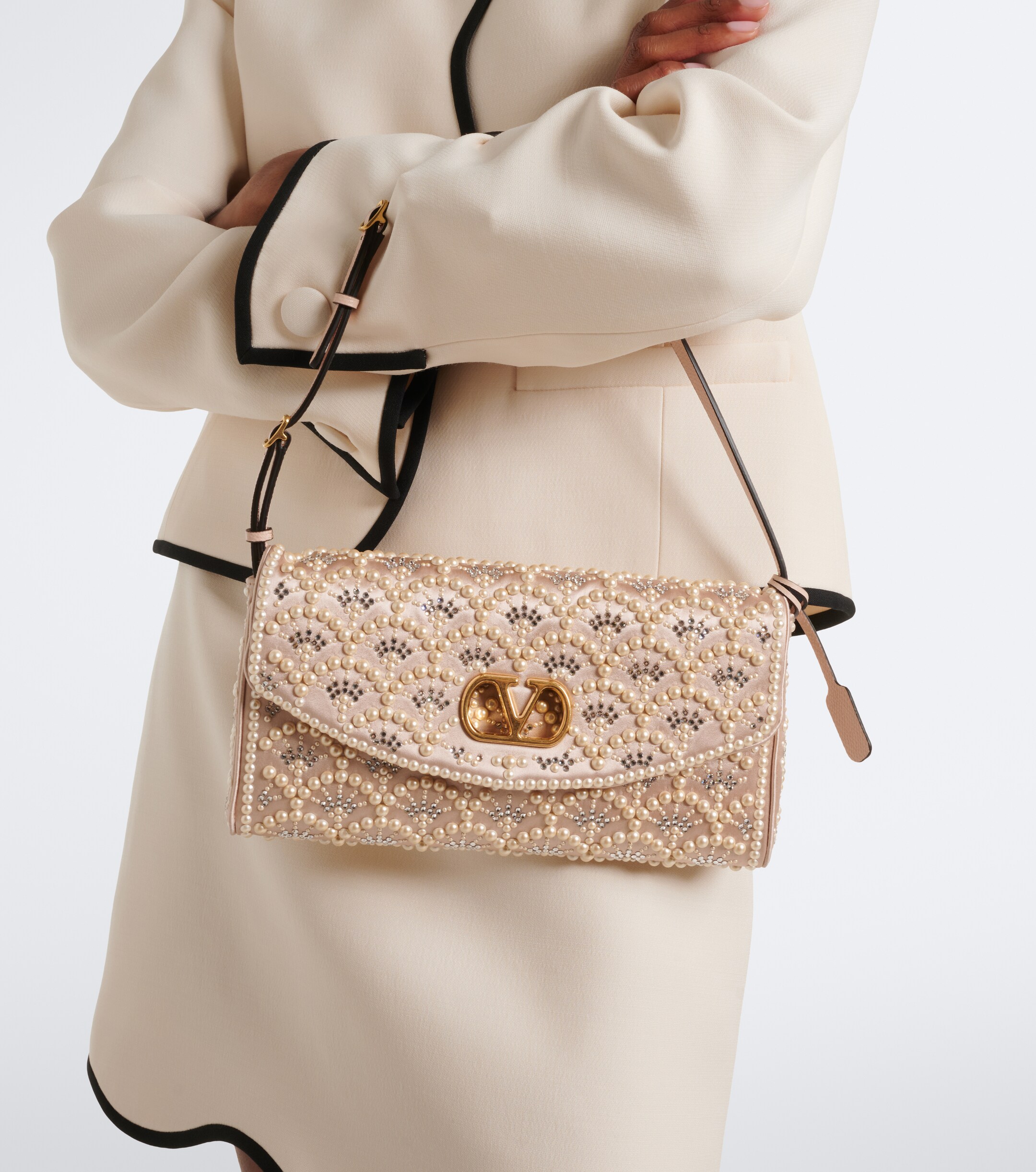 Valentino Garavani DeVain Small embellished satin shoulder bag thumbnail