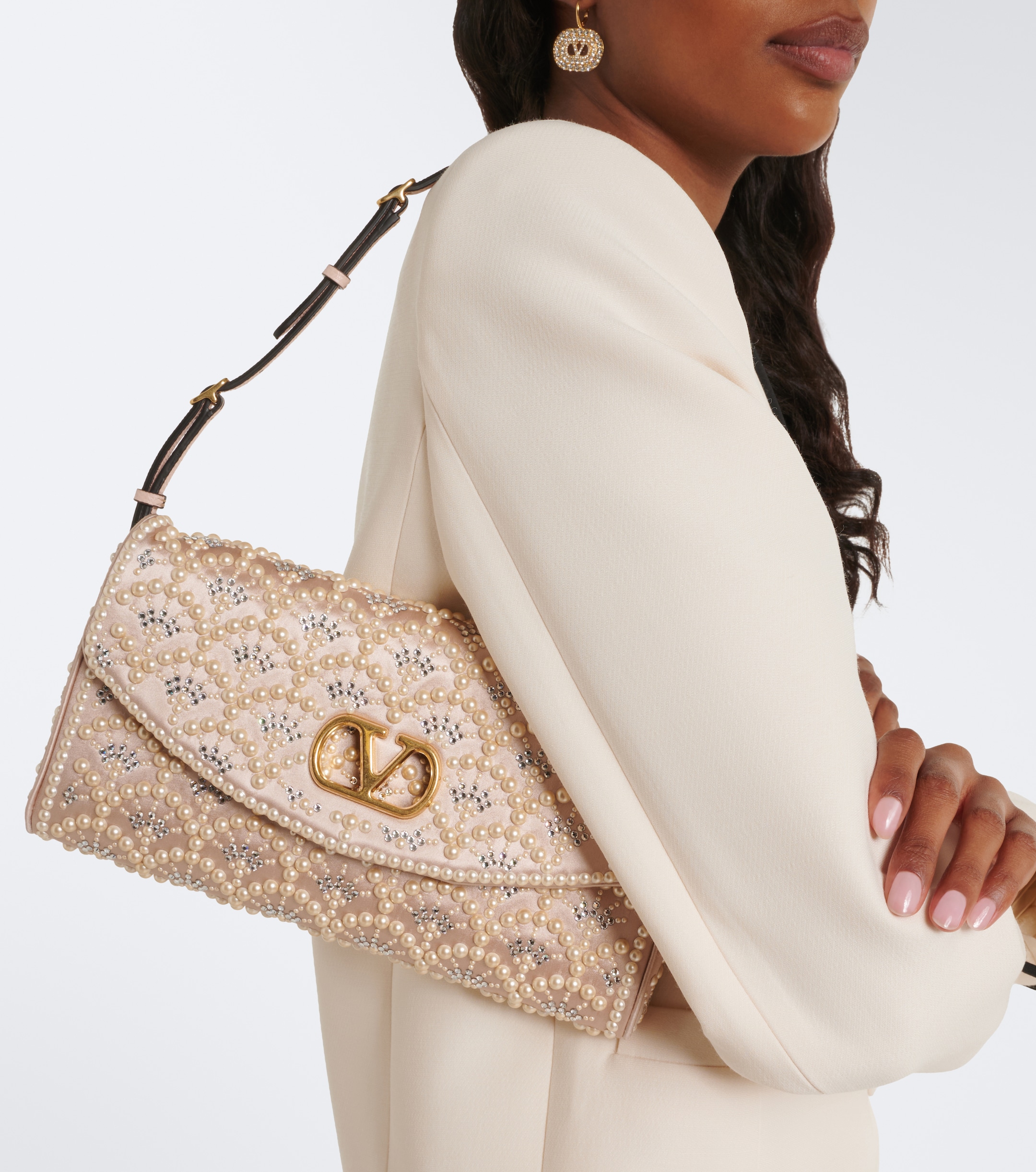 Valentino Garavani DeVain Small embellished satin shoulder bag thumbnail
