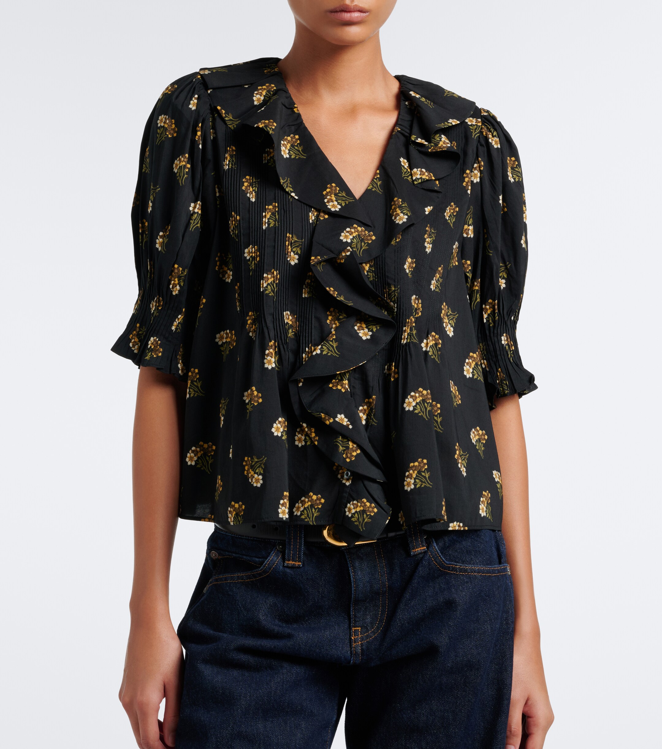 Dôen Dôen Henri floral ruffled cotton-blend blouse