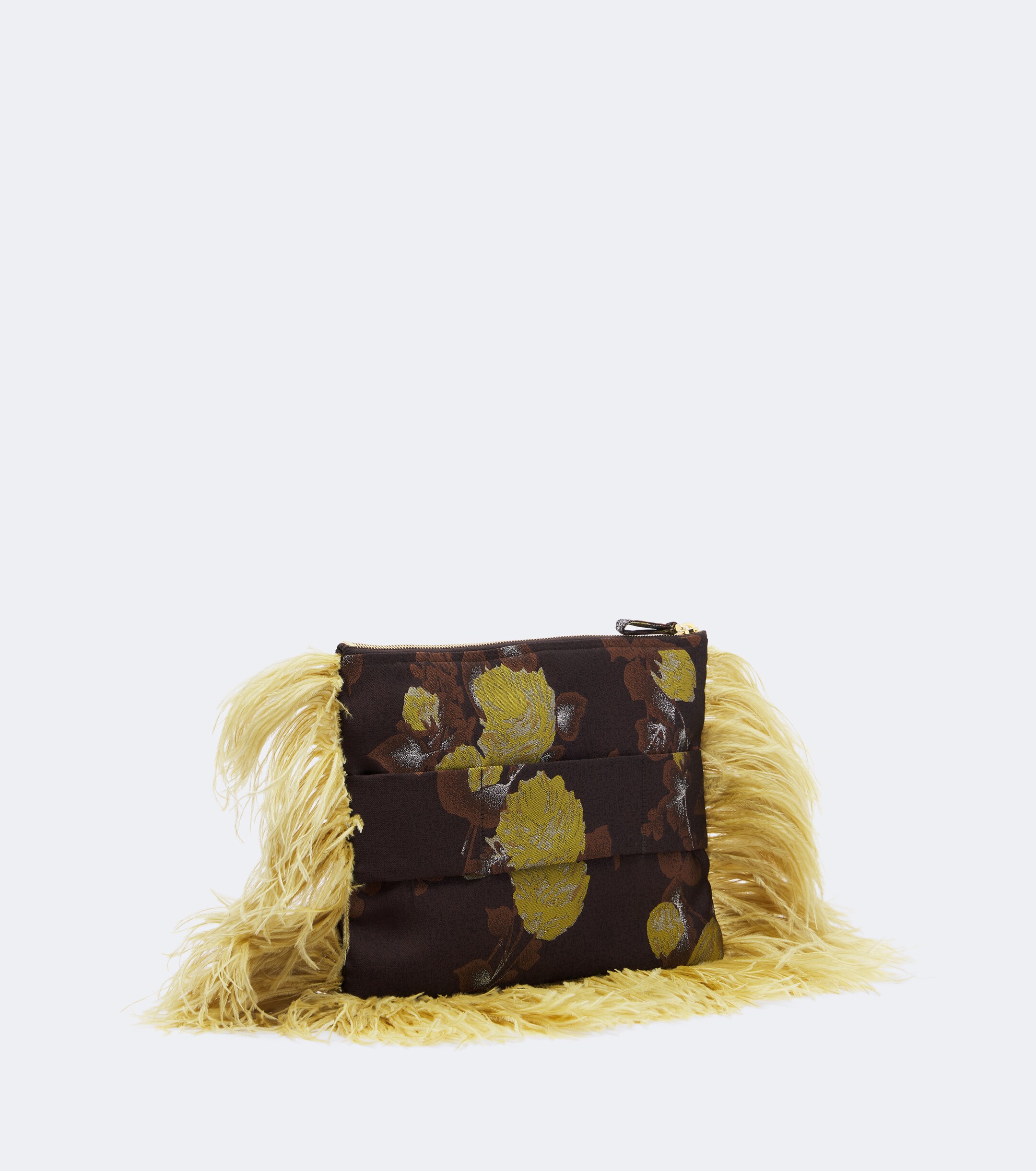 La DoubleJ La DoubleJ Devon feather-trimmed jacquard clutch