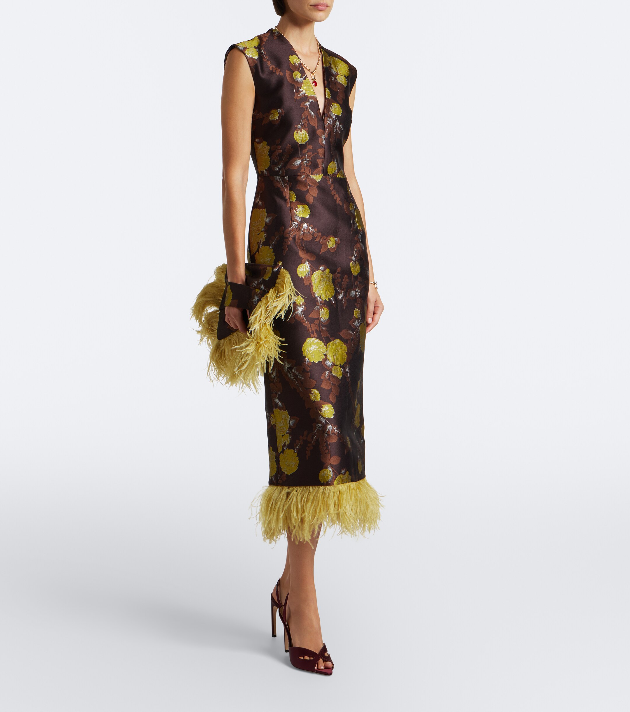 La DoubleJ La DoubleJ Devon feather-trimmed jacquard clutch