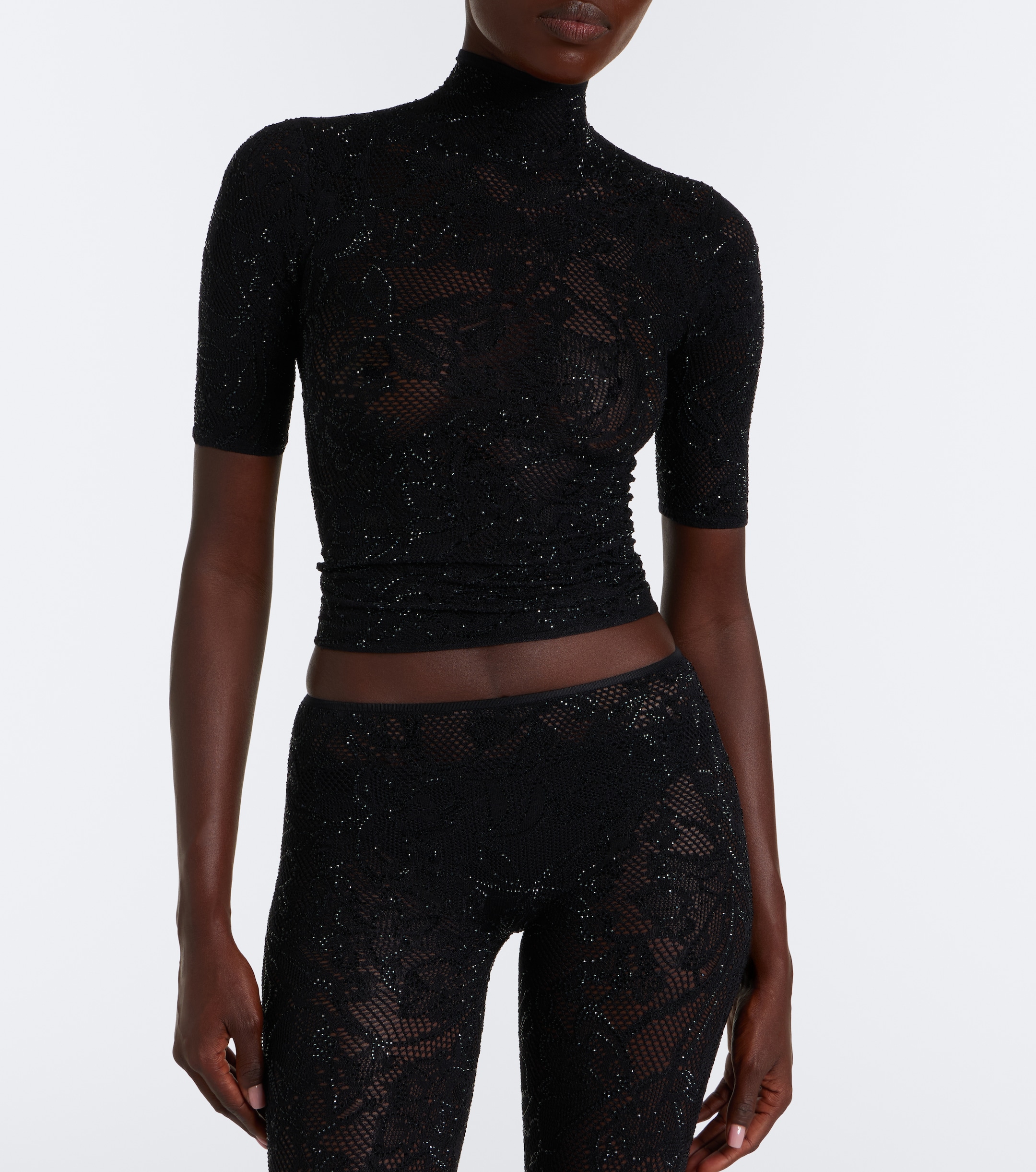 Gucci Gucci Embellished silk-blend lace crop top