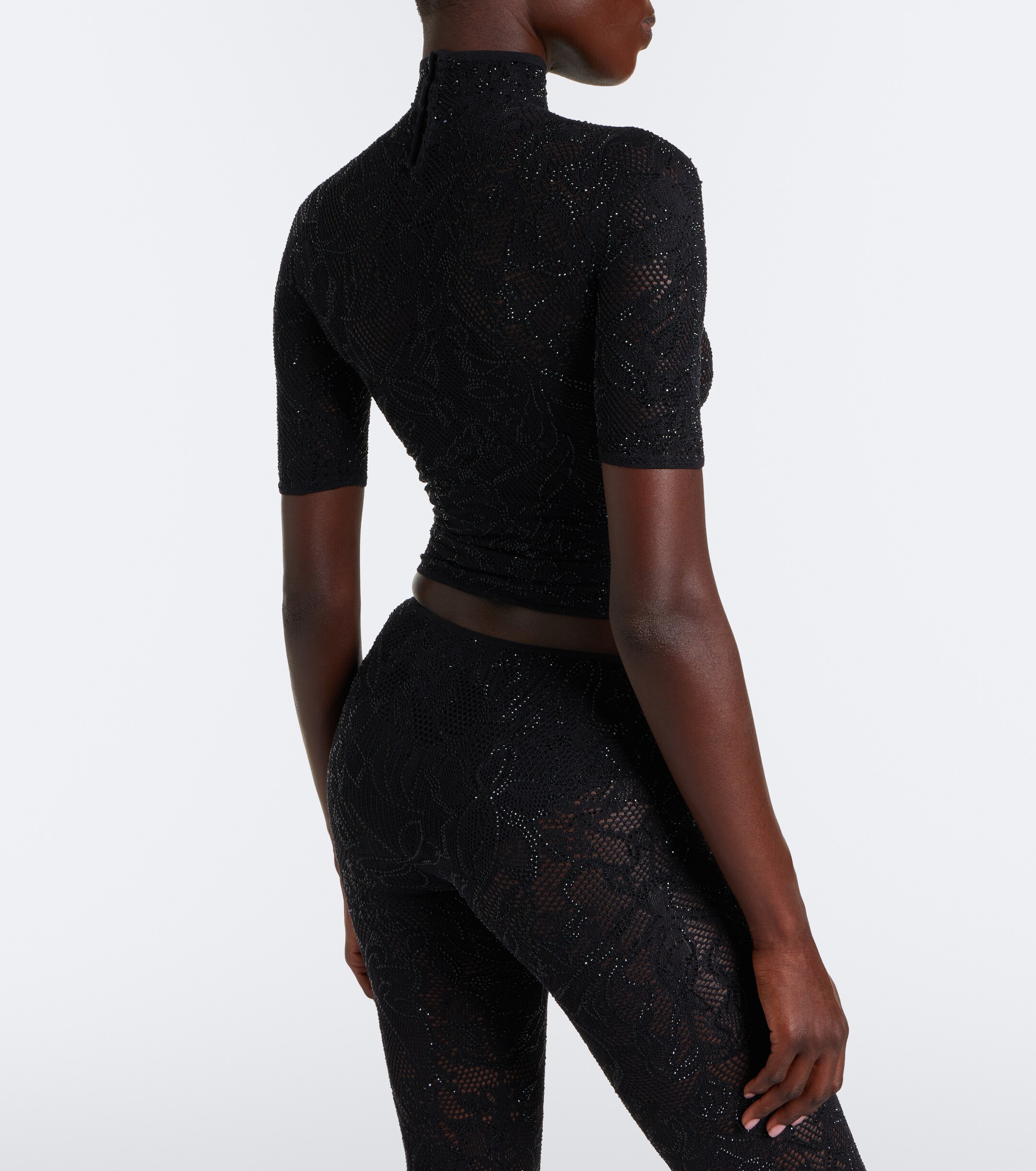 Gucci Gucci Embellished silk-blend lace crop top