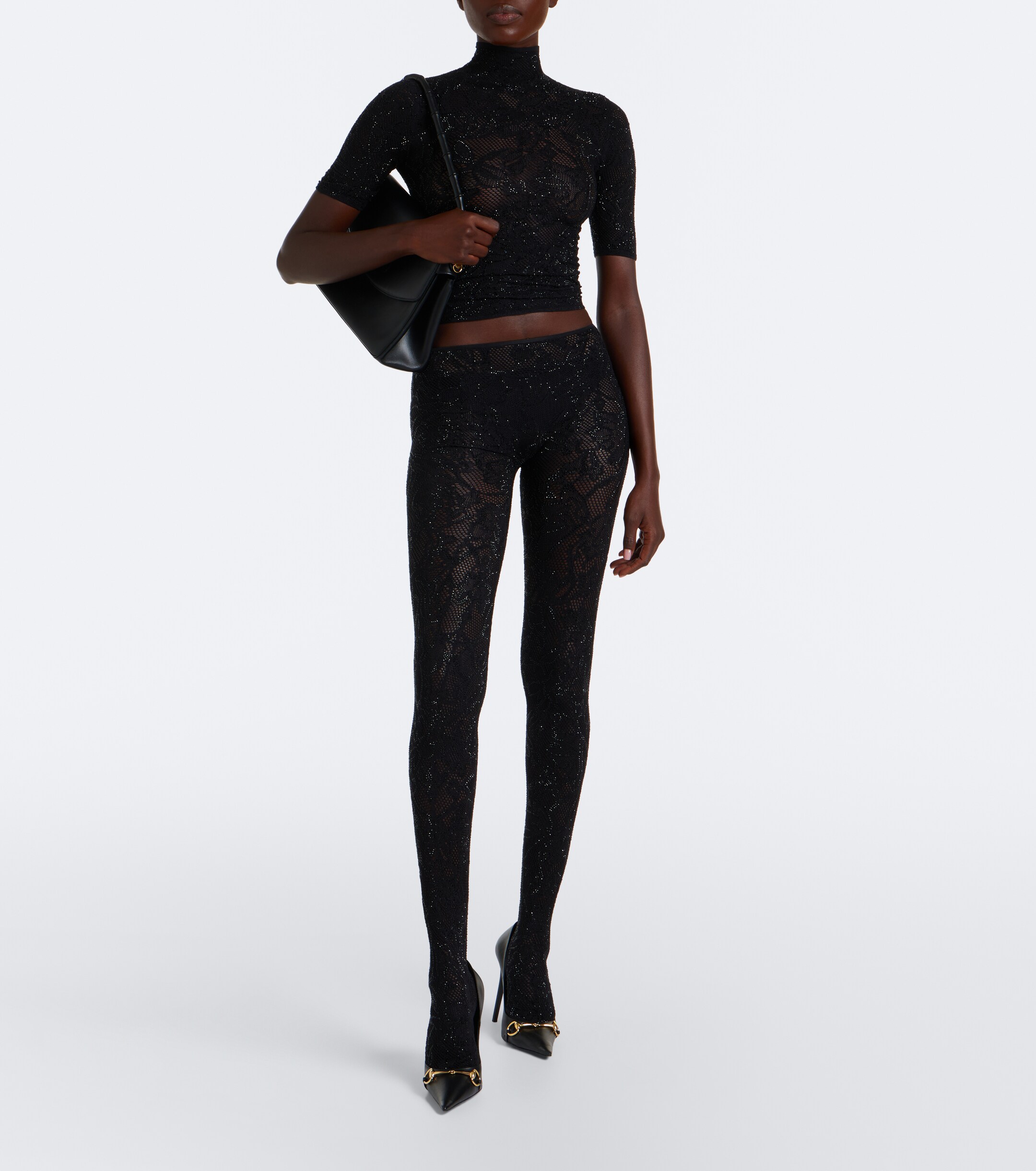 Gucci Gucci Embellished silk-blend lace crop top