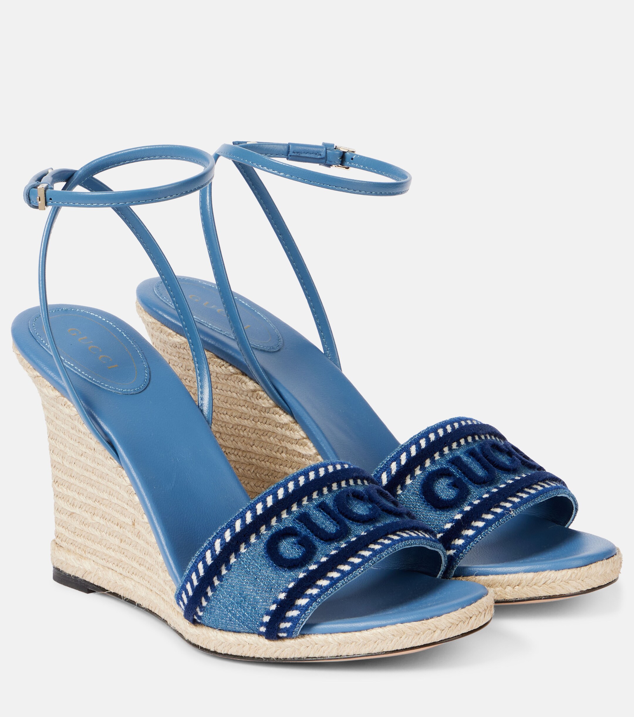 Gucci Logo denim espadrille wedges