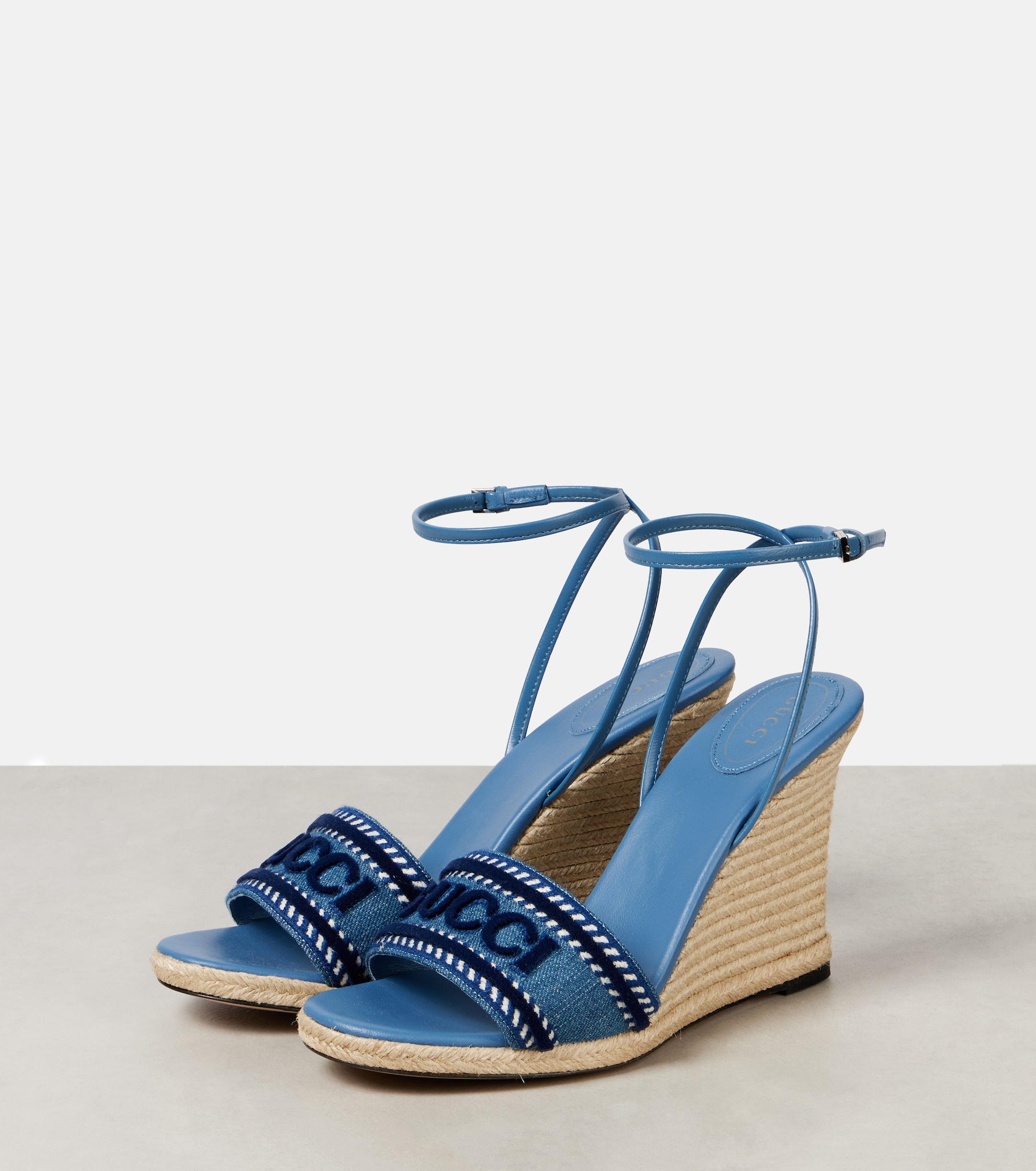 Gucci Logo denim espadrille wedges thumbnail