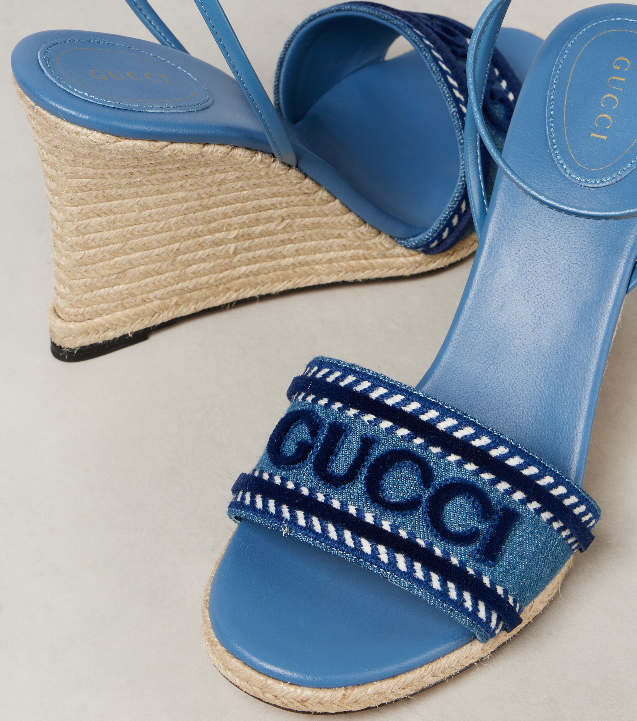 Gucci Logo denim espadrille wedges thumbnail