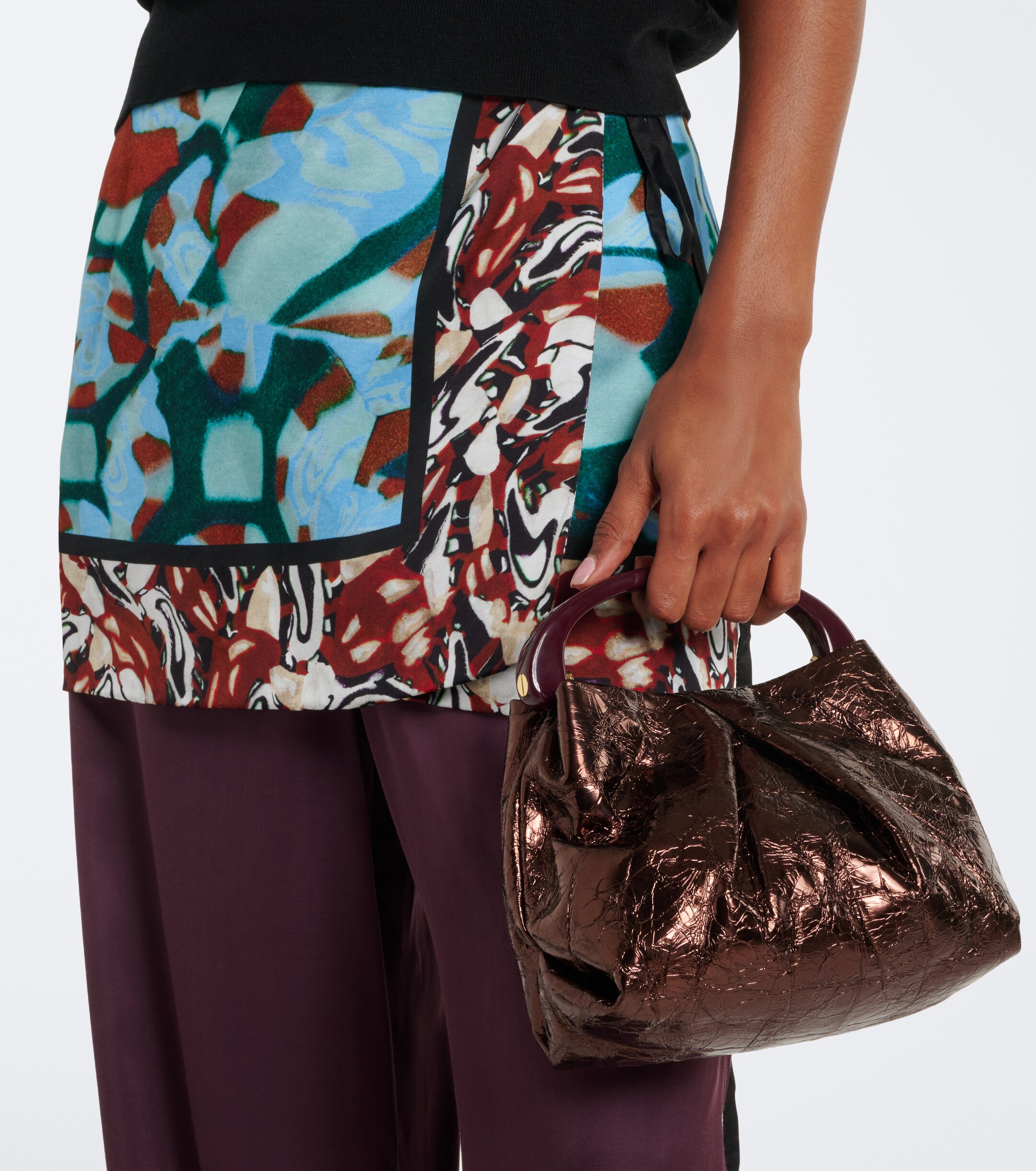 Dries Van Noten Mini metallic leather top-handle bag