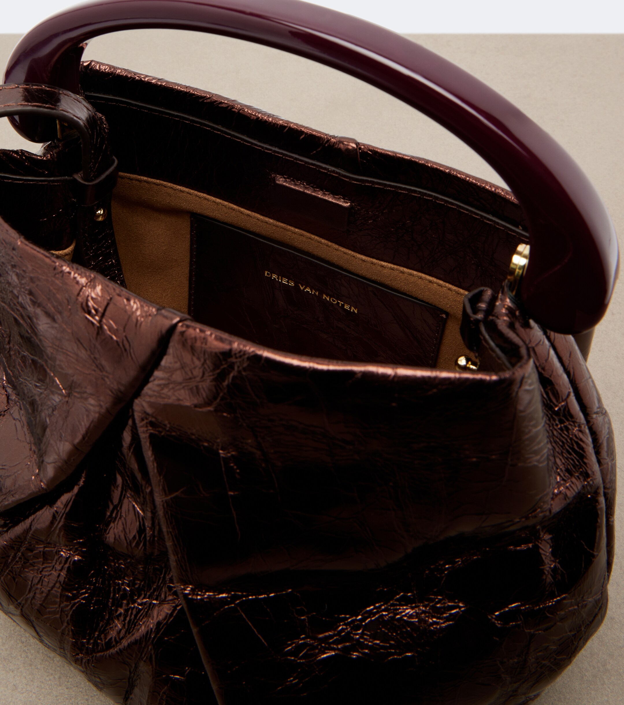 Dries Van Noten Mini metallic leather top-handle bag