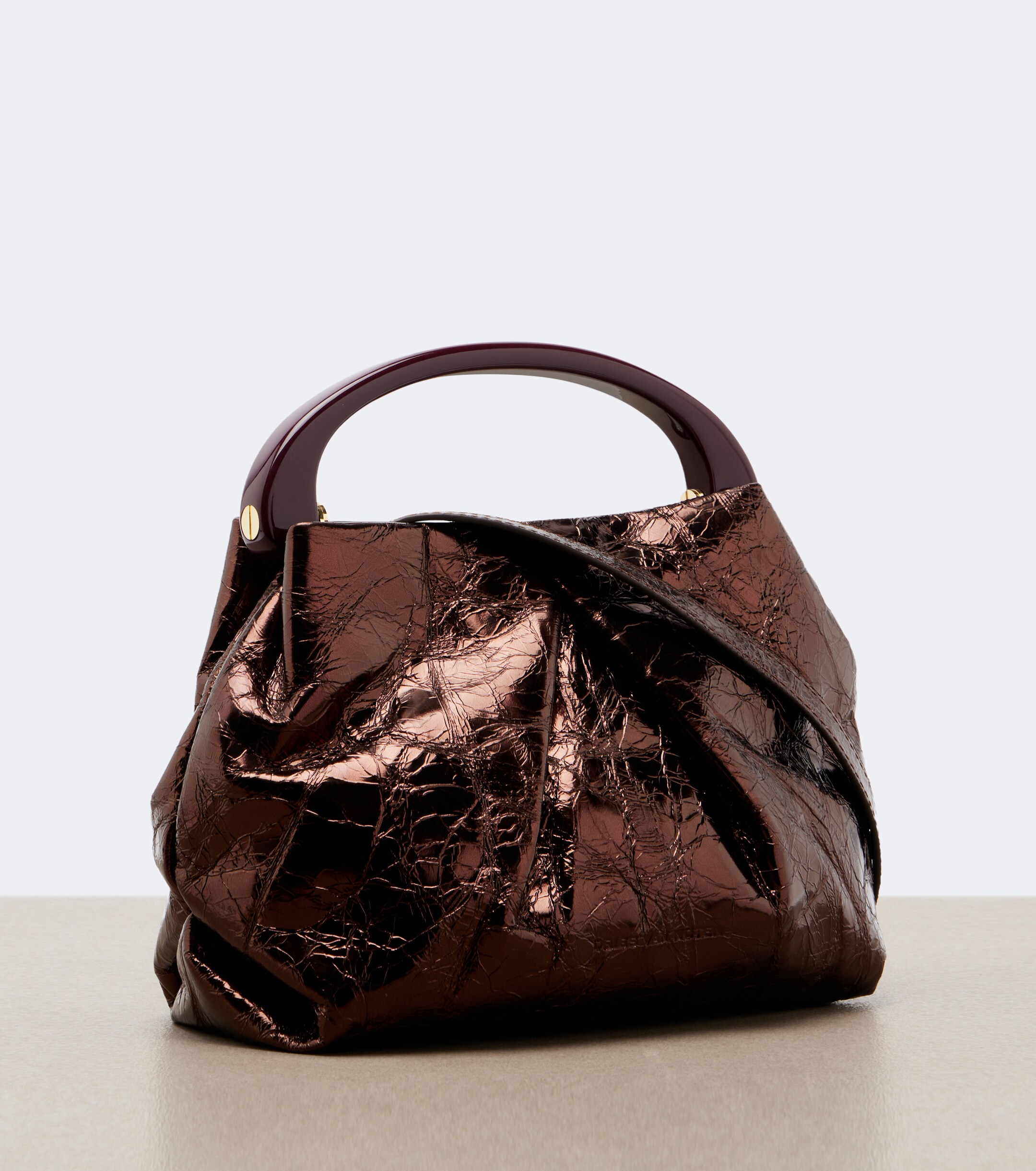 Dries Van Noten Mini metallic leather top-handle bag