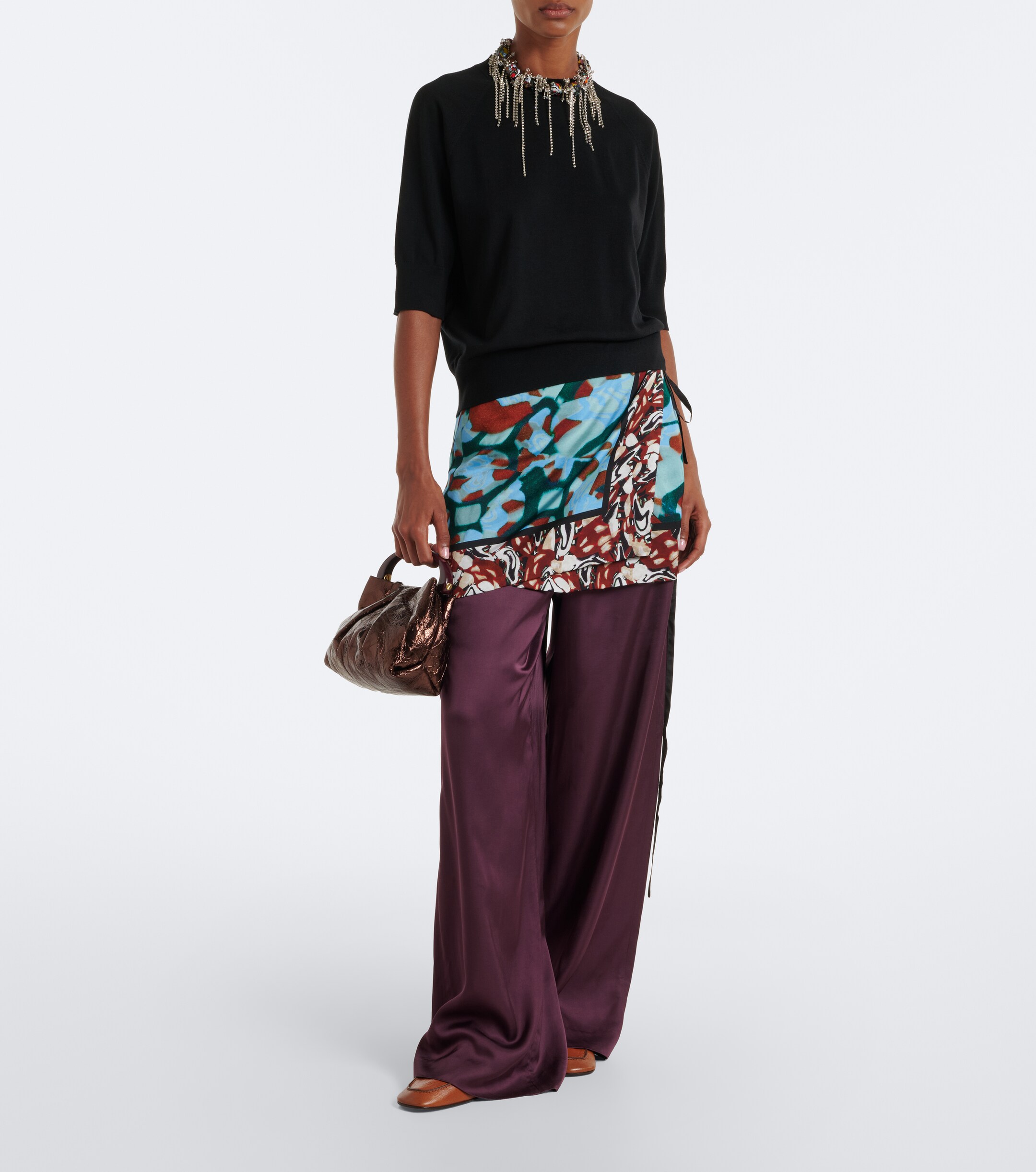 Dries Van Noten Mini metallic leather top-handle bag