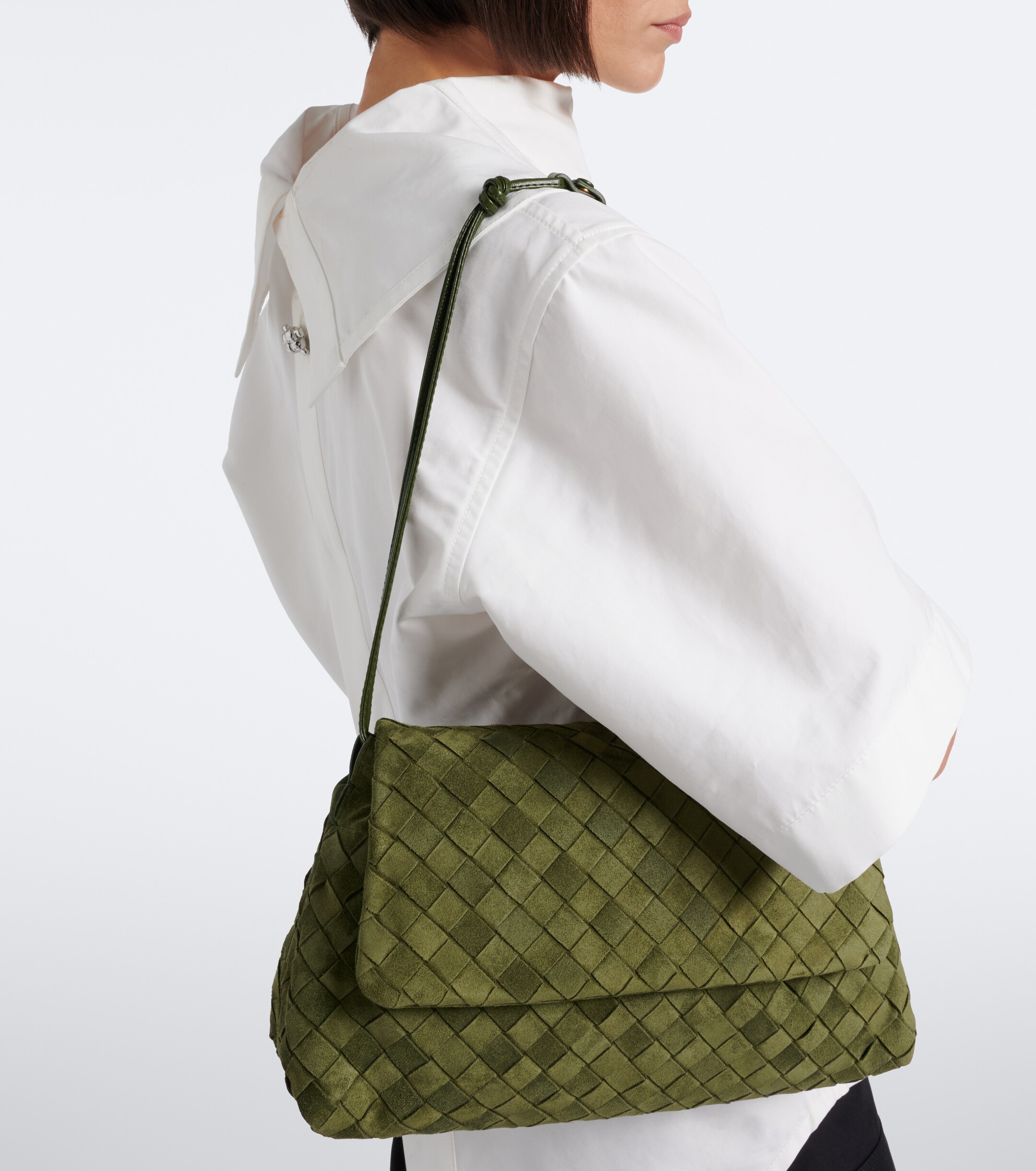 Bottega Veneta Giorno Intrecciato suede crossbody bag