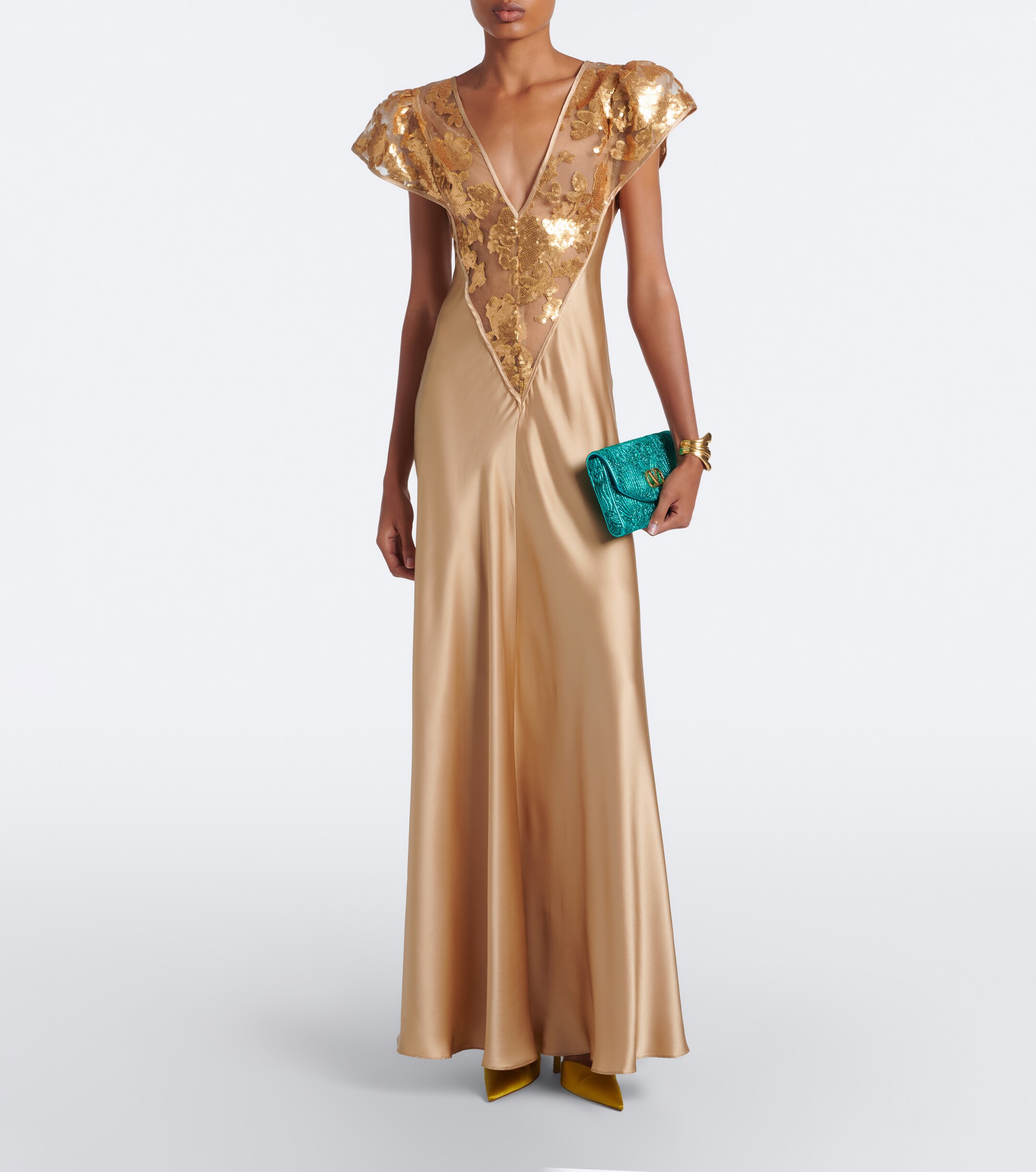 Rodarte Rodarte Lace-trimmed sequined silk satin gown