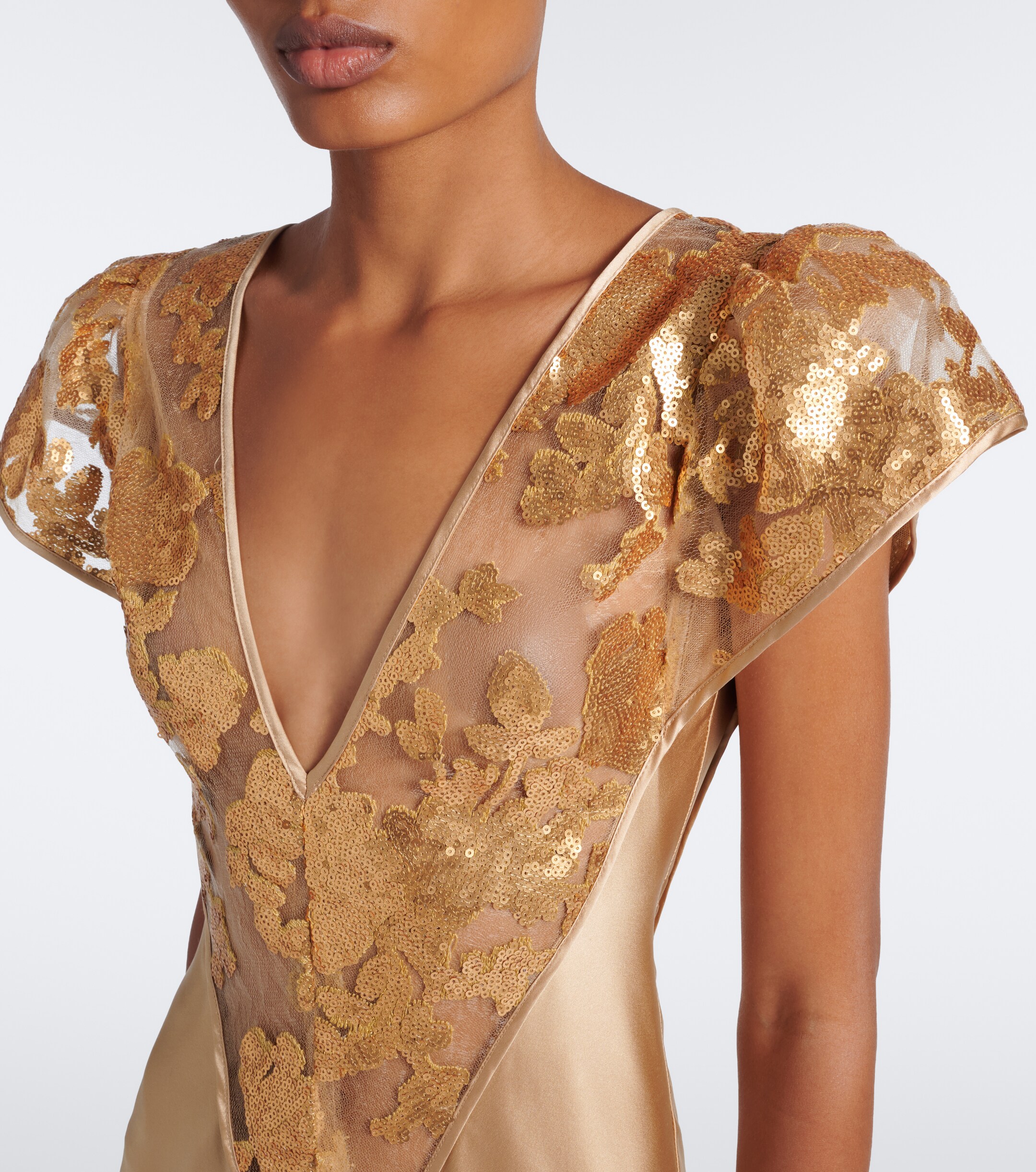 Rodarte Rodarte Lace-trimmed sequined silk satin gown